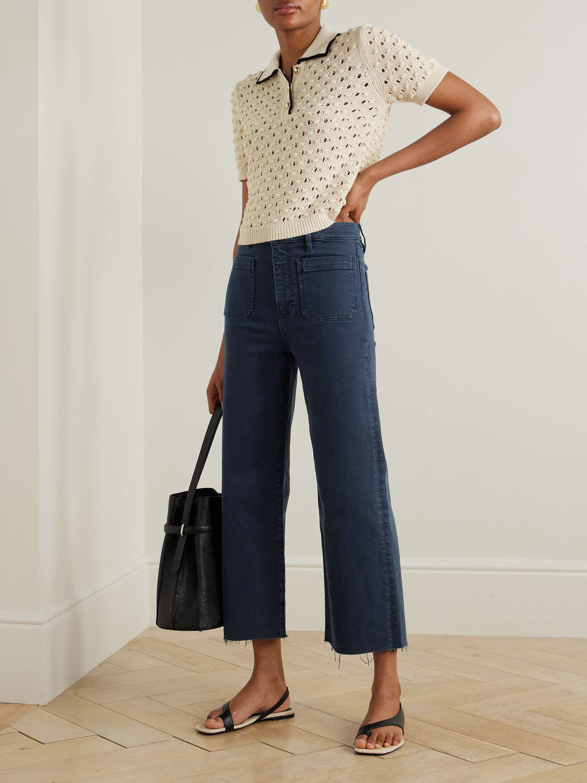 The Anchor frayed cropped high-rise wide-leg jeans view