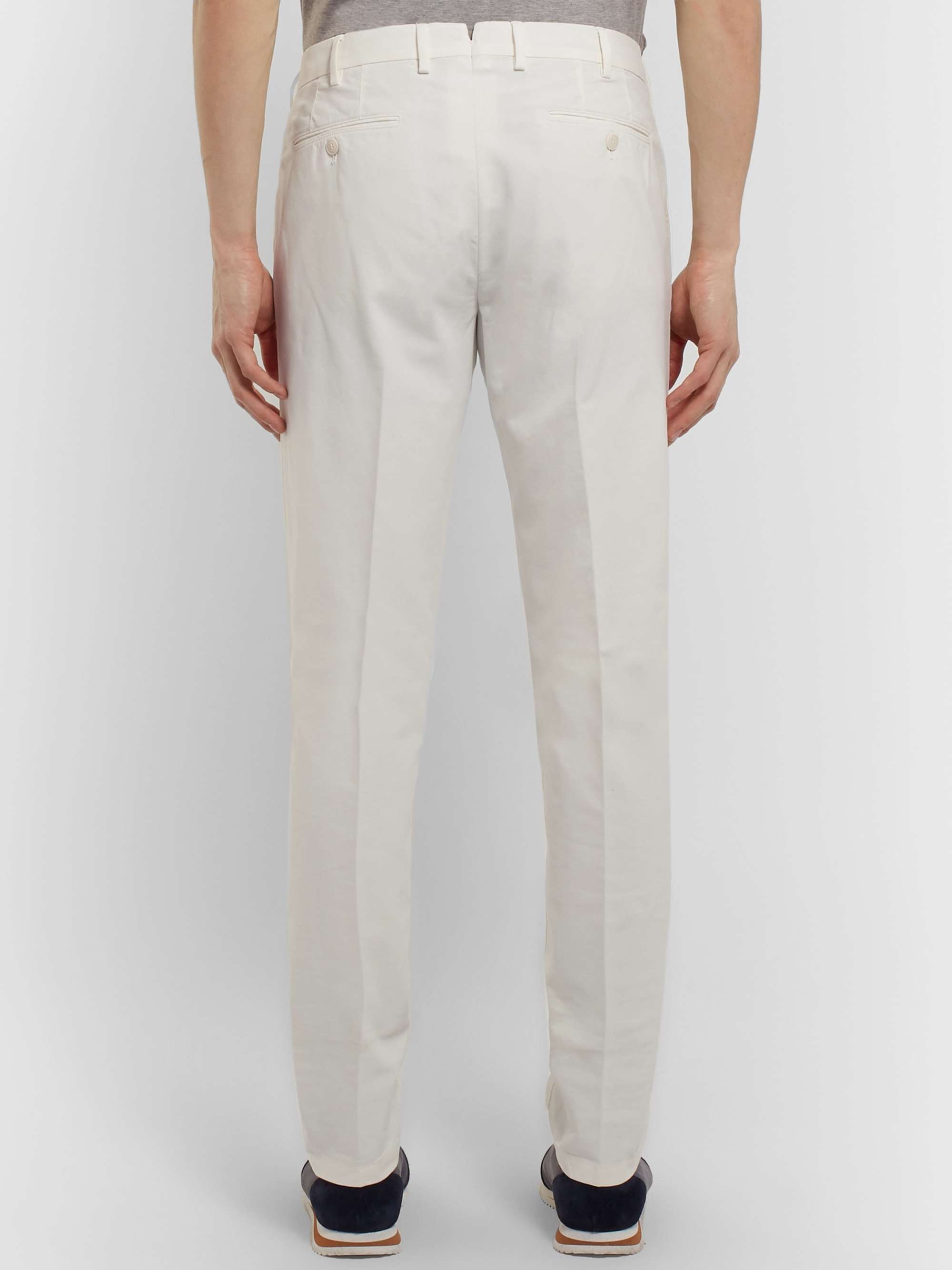 Slim-Fit Washed Cotton-Blend Trousers view