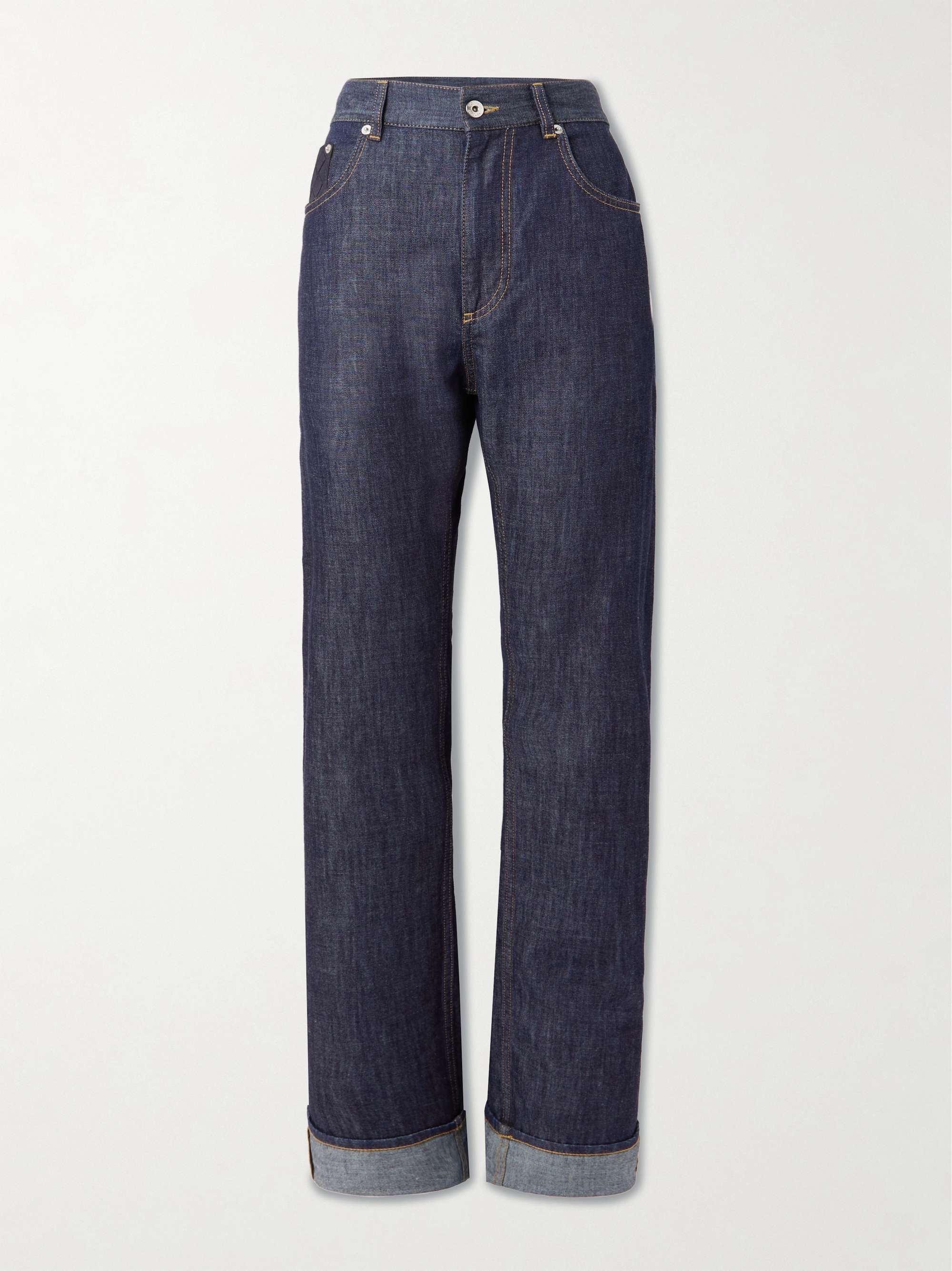 Intrecciato suede-trimmed mid-rise straight-leg jeans hero visual