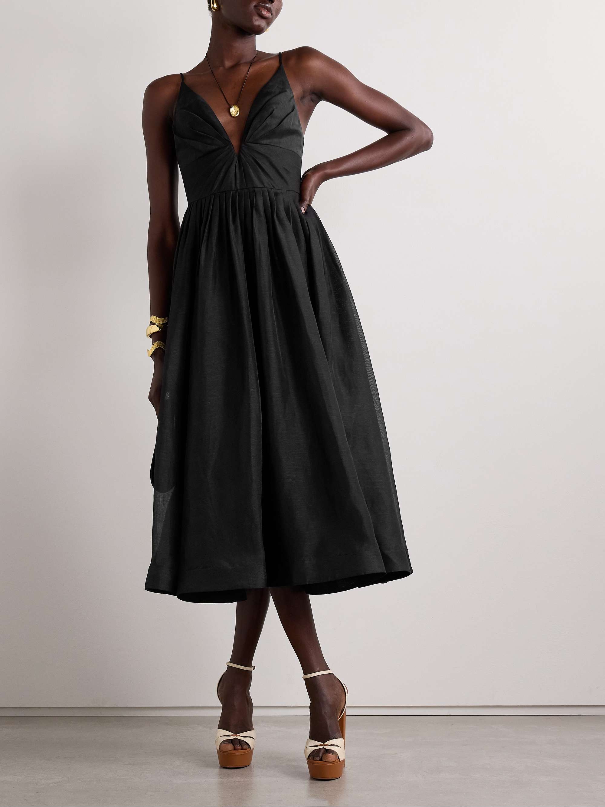 Illustration pleated linen and silk-blend midi dress view