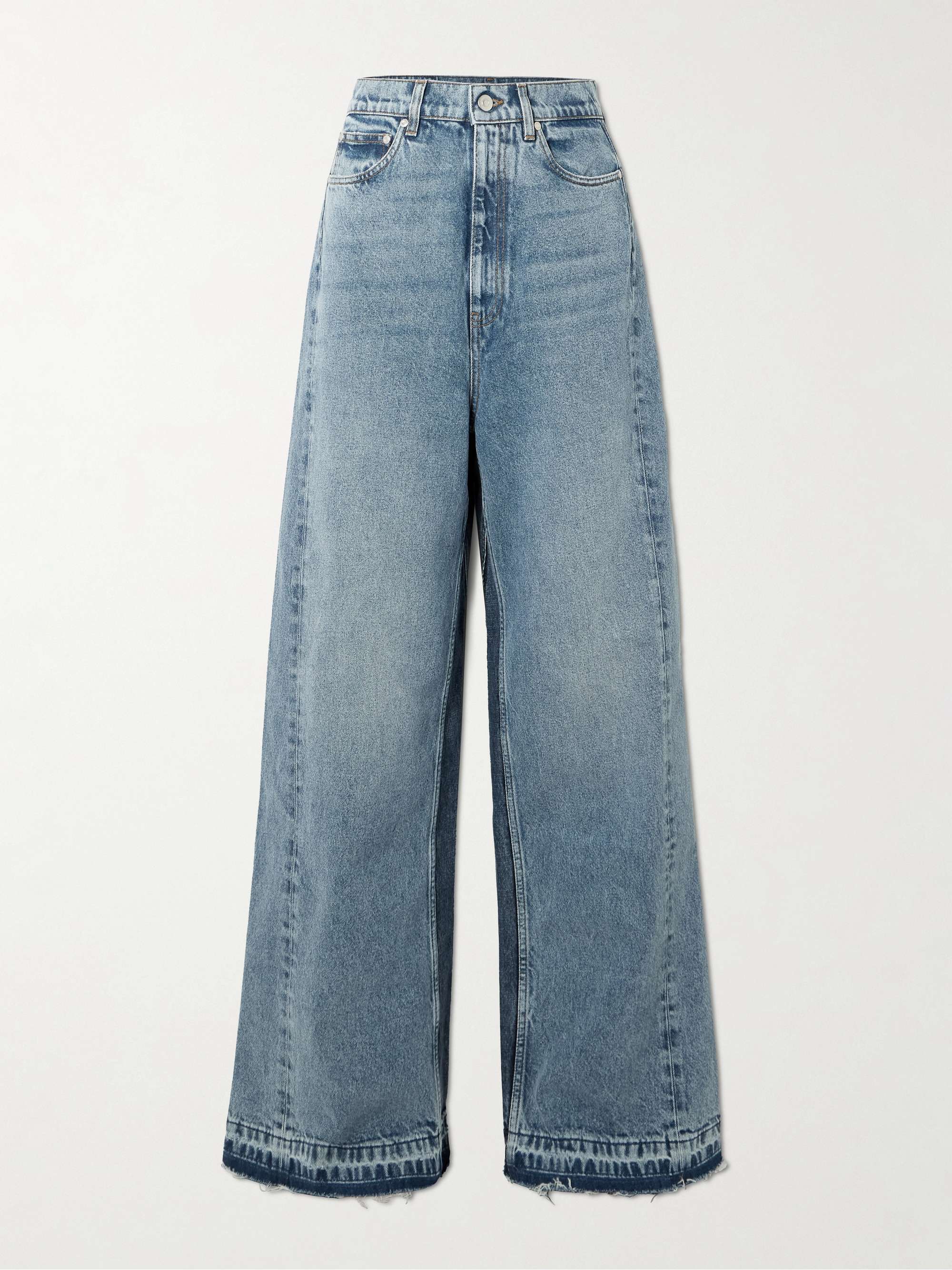 Frayed two-tone mid-rise wide-leg jeans hero visual