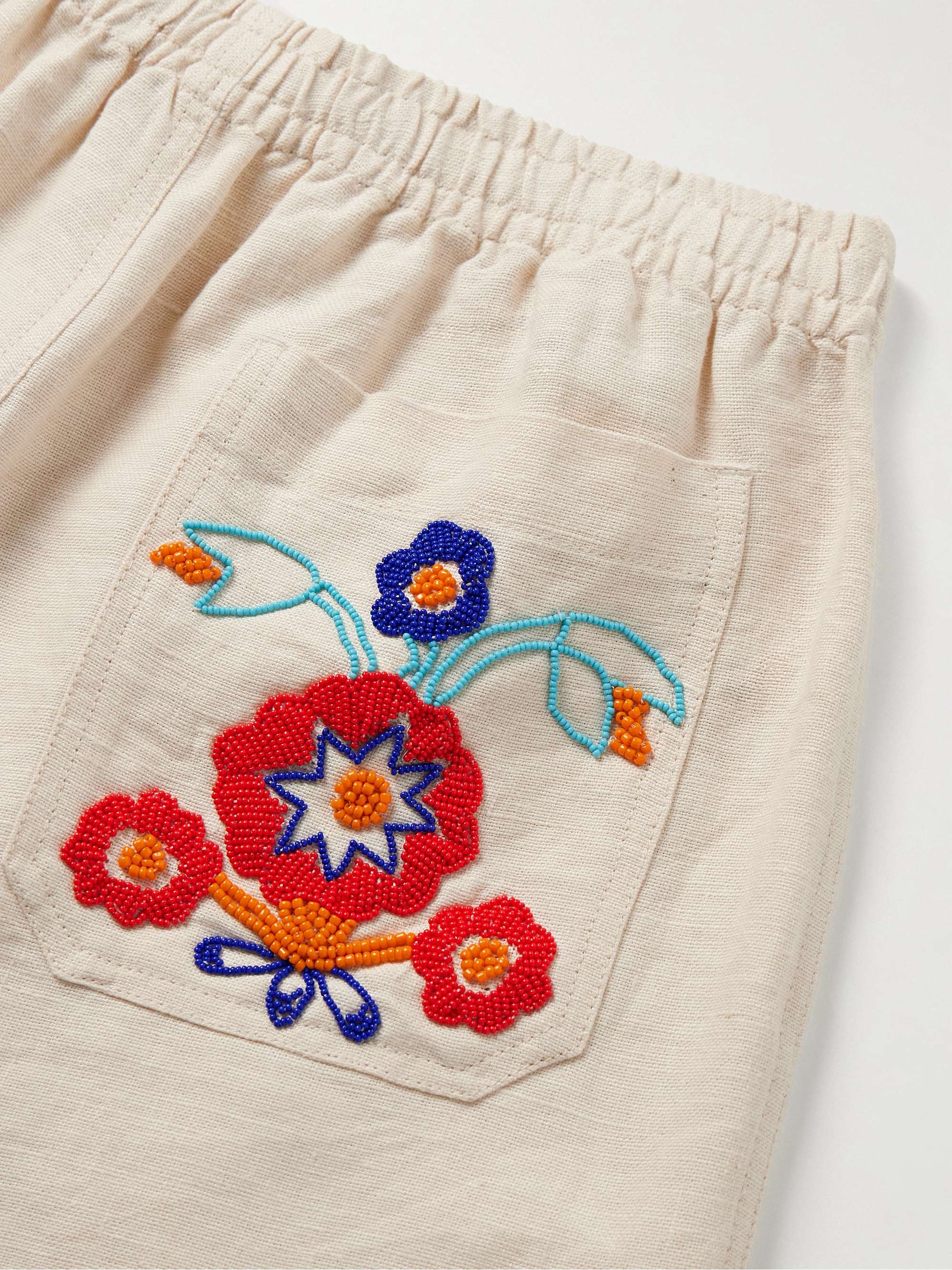 Garden Party Straight-Leg Bead-Embellished Linen Shorts view