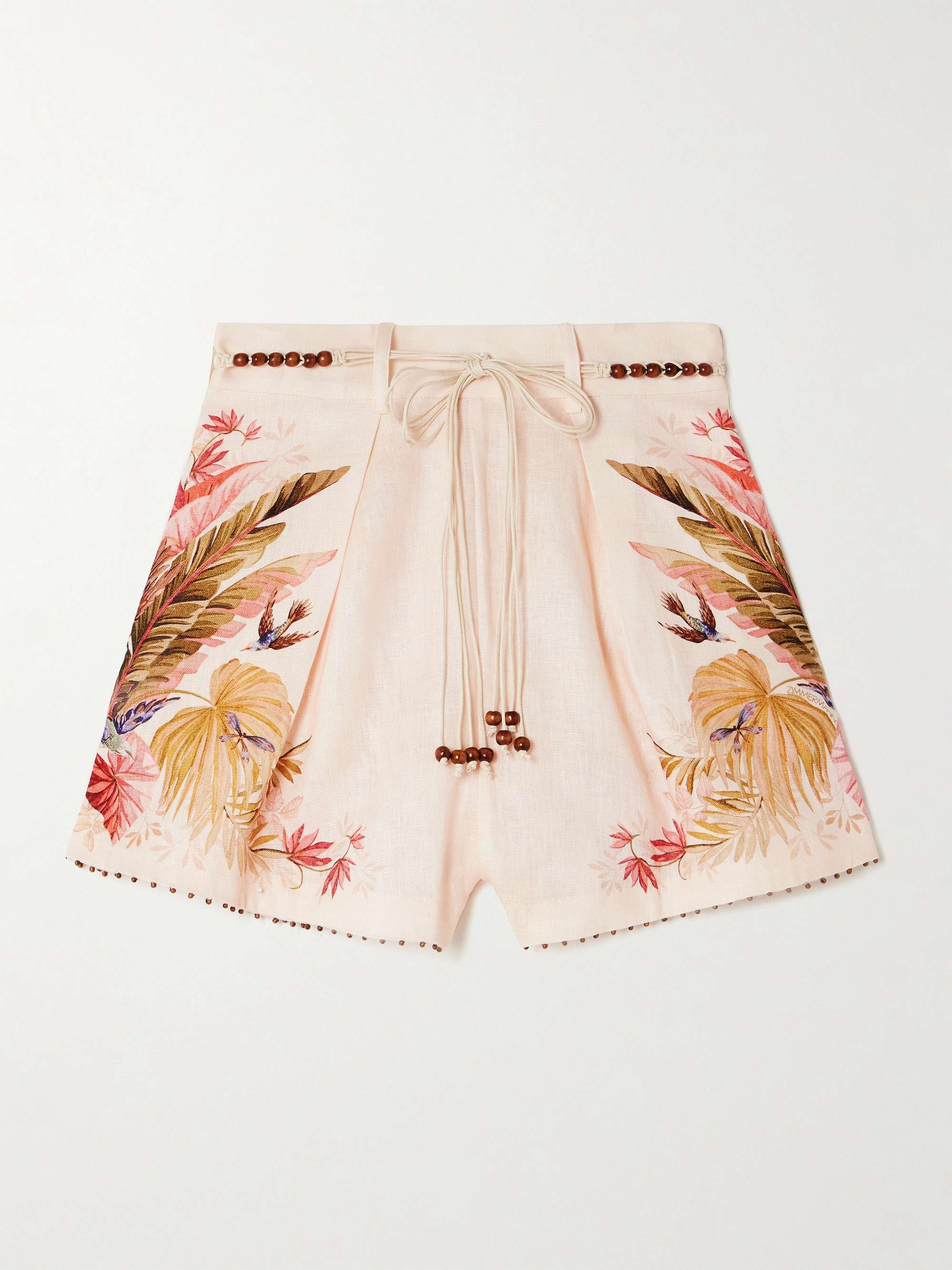 Ascension belted bead-embellished floral-print linen shorts hero visual