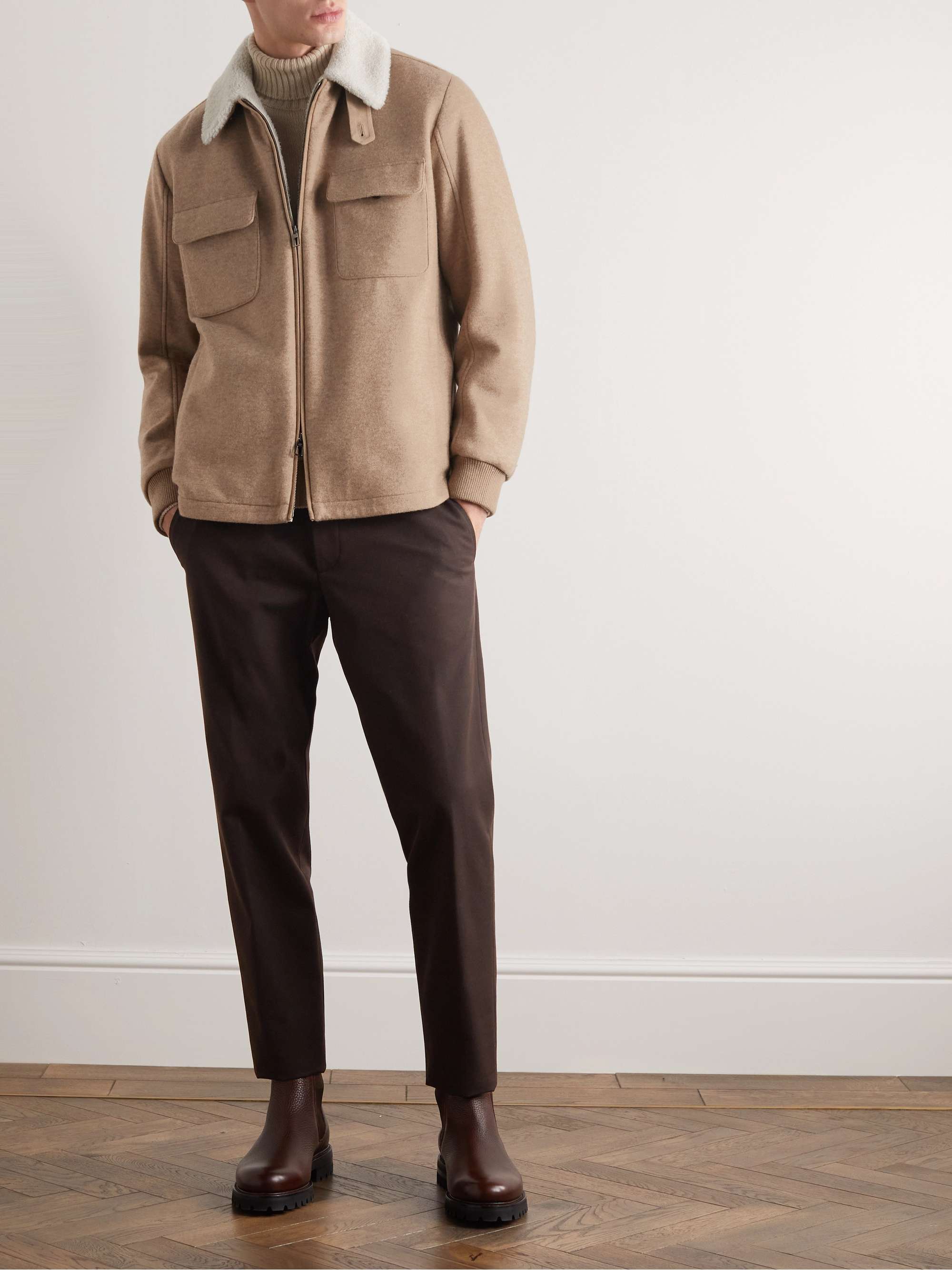 Suede-Trimmed Shearling-Lined Cashmere-Blend Shirt Jacket view