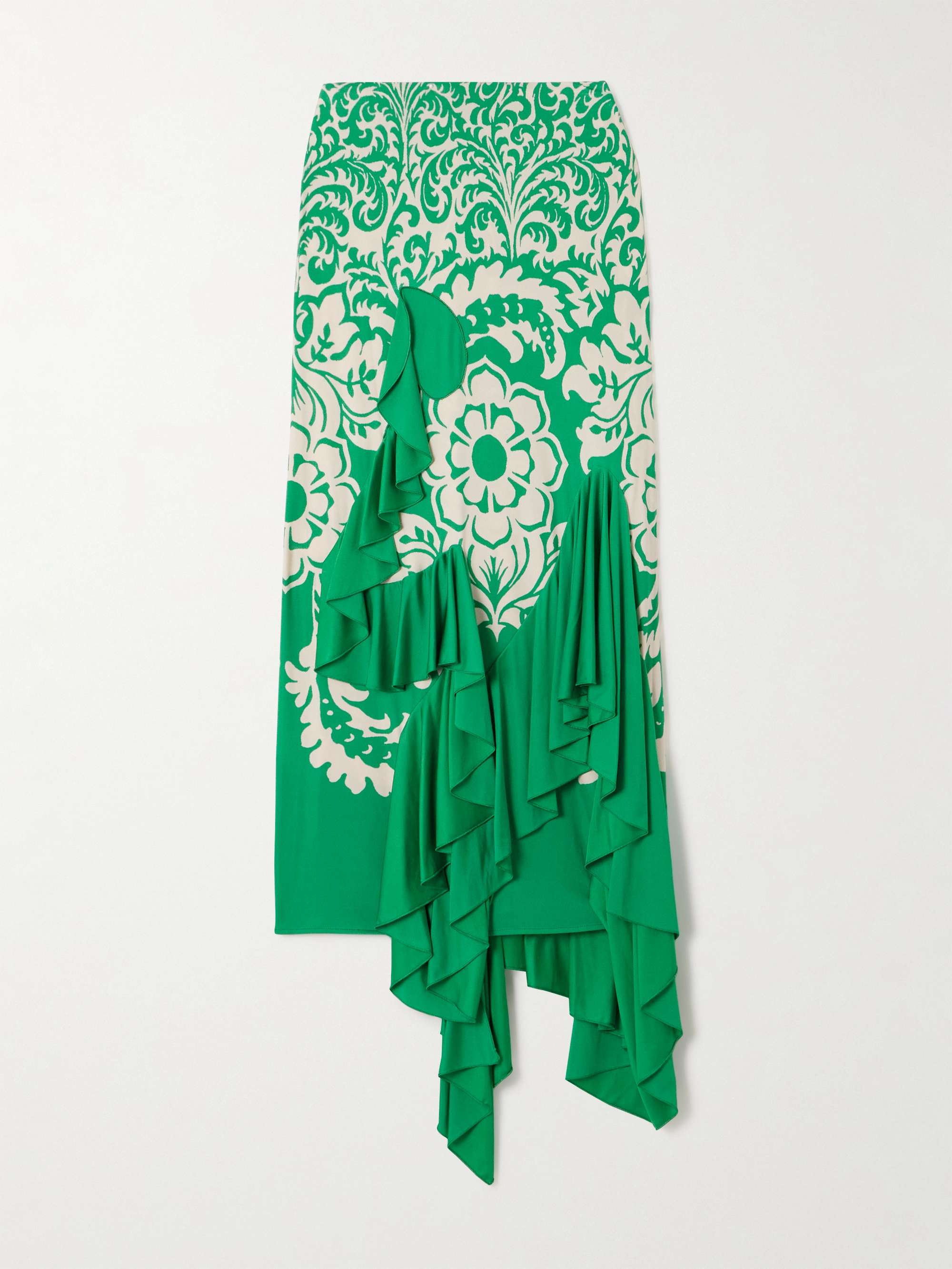 Ruffled printed stretch-cady midi skirt hero visual