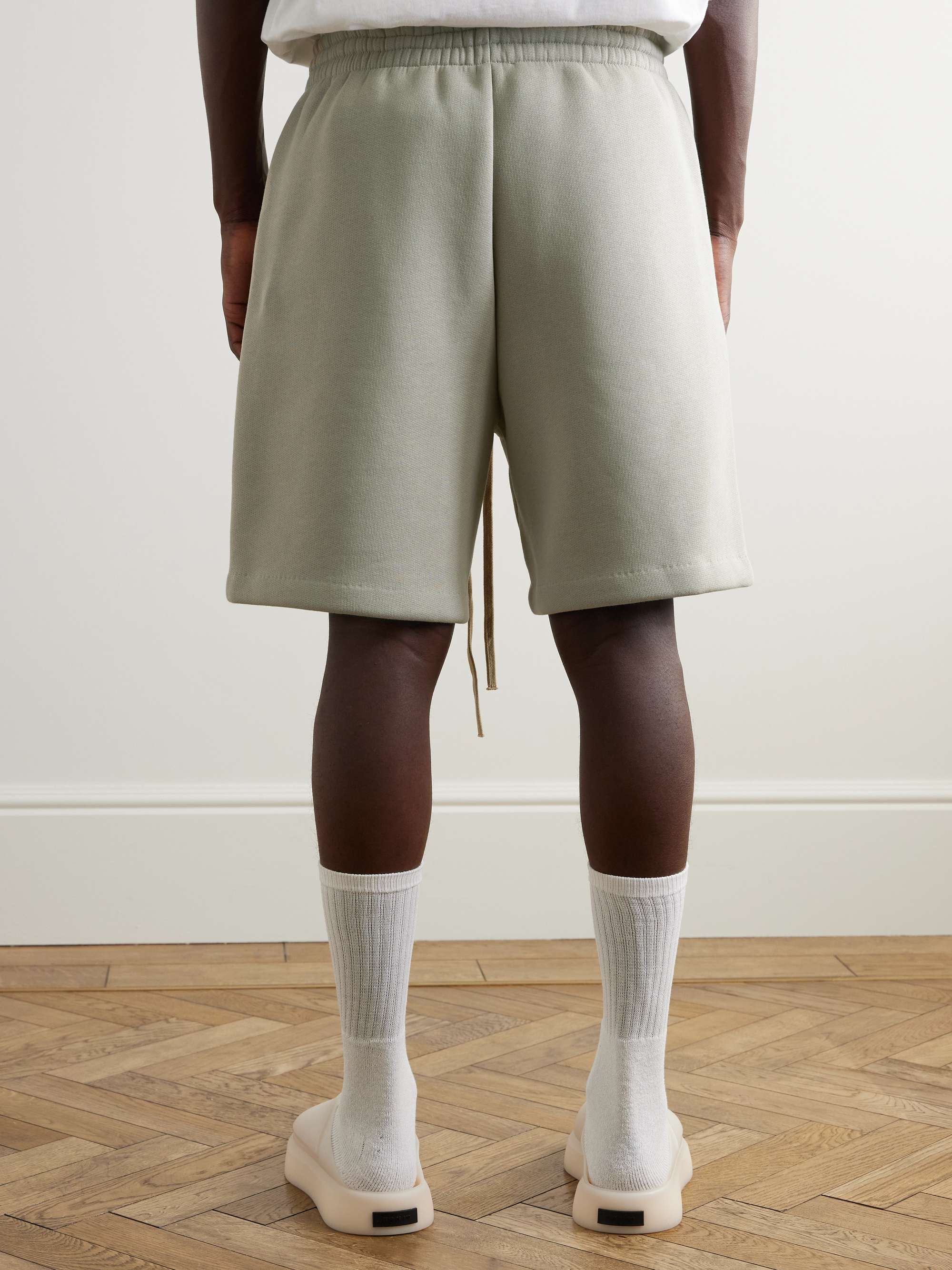 Wide-Leg Logo-Appliquéd Cotton-Blend Jersey Drawstring Shorts view