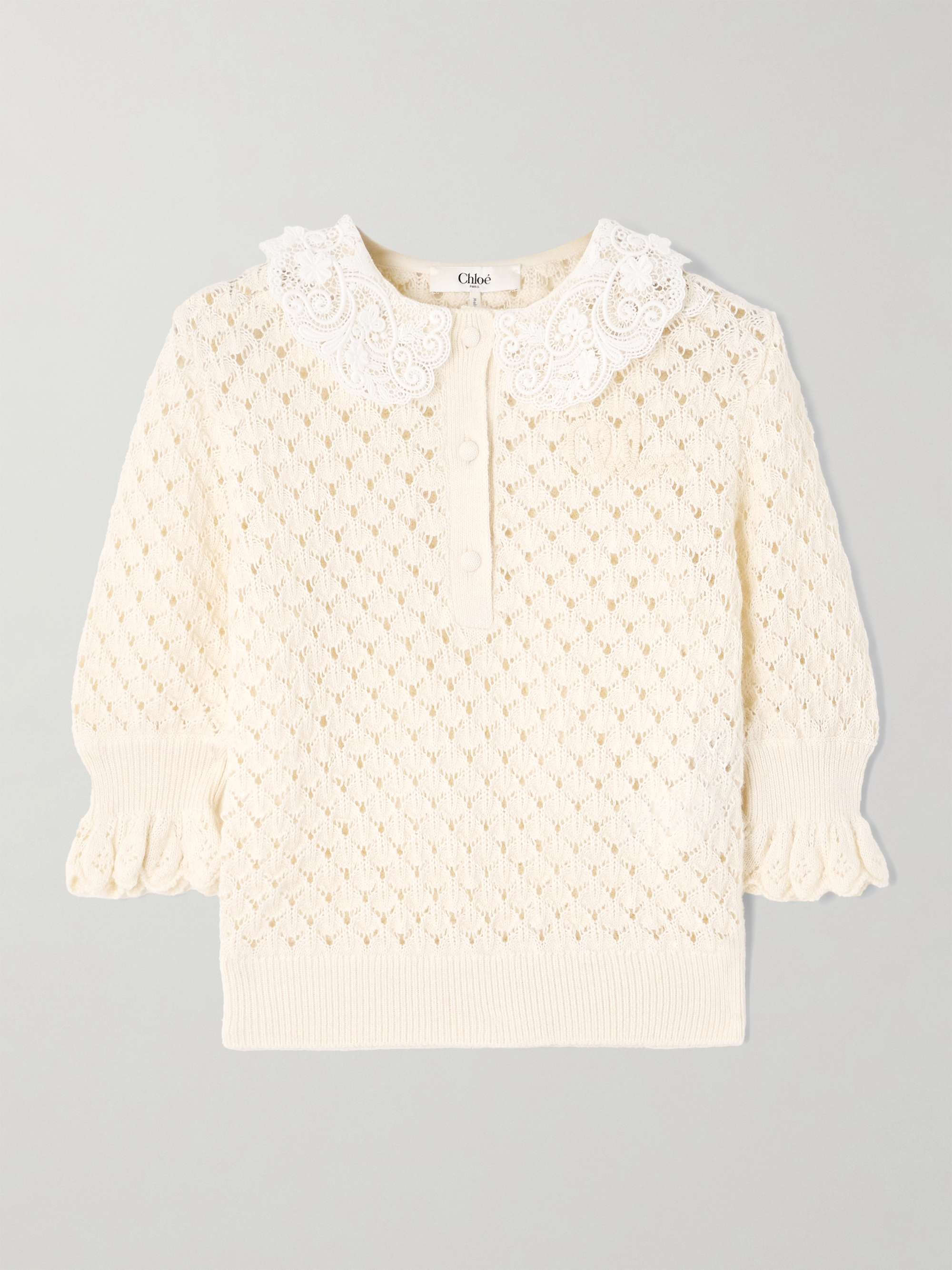 Lace-trimmed cotton, alpaca and silk-blend polo sweater hero visual