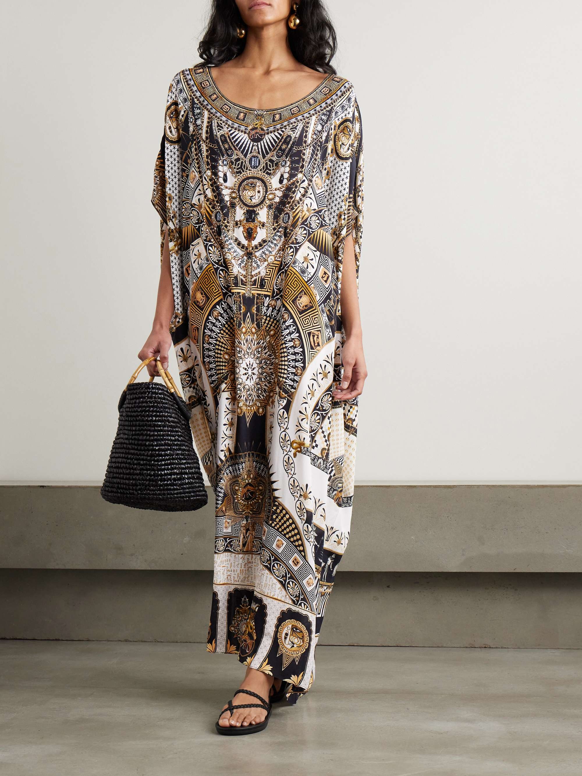 Temples of Dendara crystal-embellished printed silk-crepe kaftan view