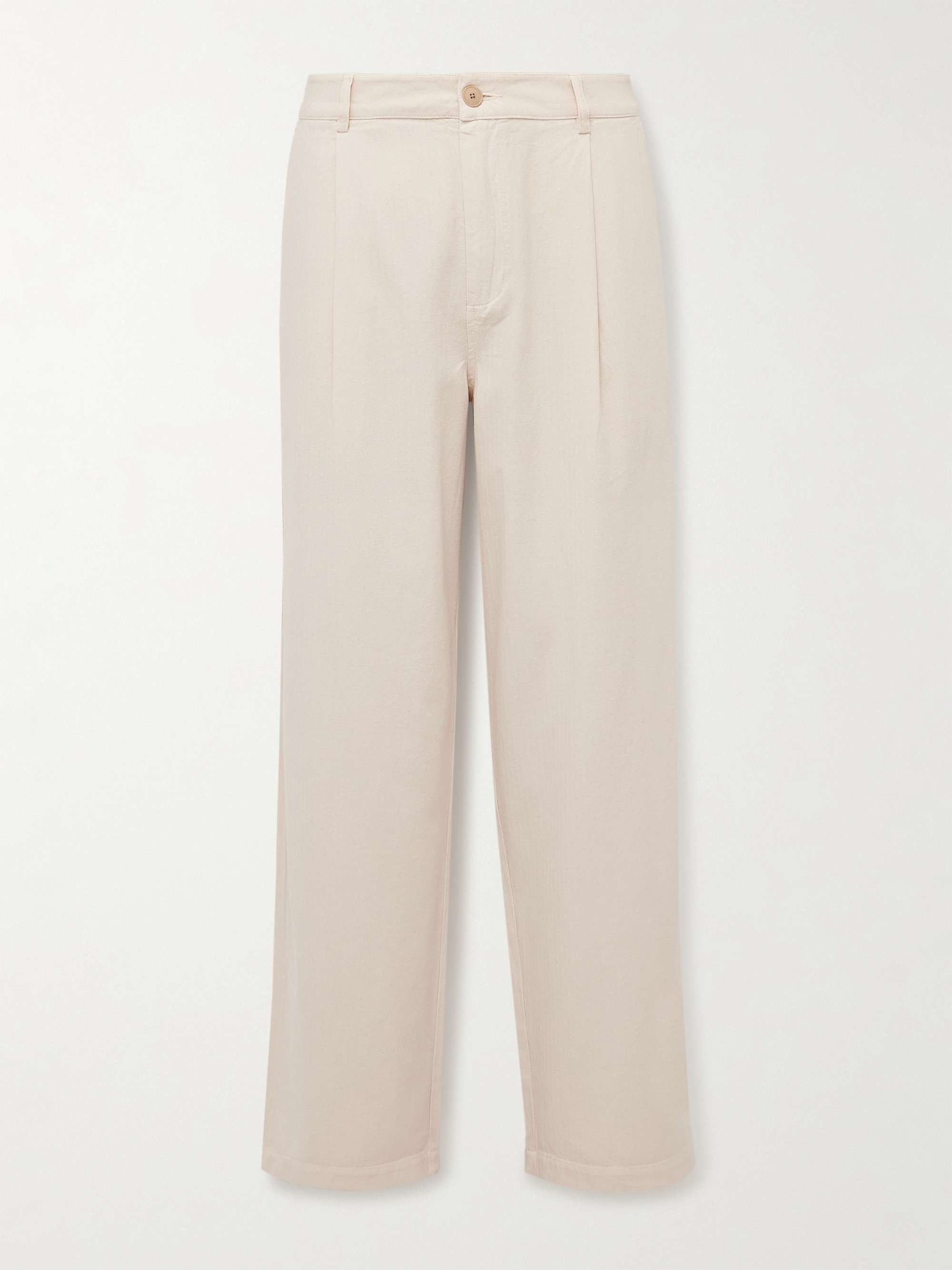 Wide-Leg Pleated Garment-Dyed Herringbone Cotton Trousers hero visual
