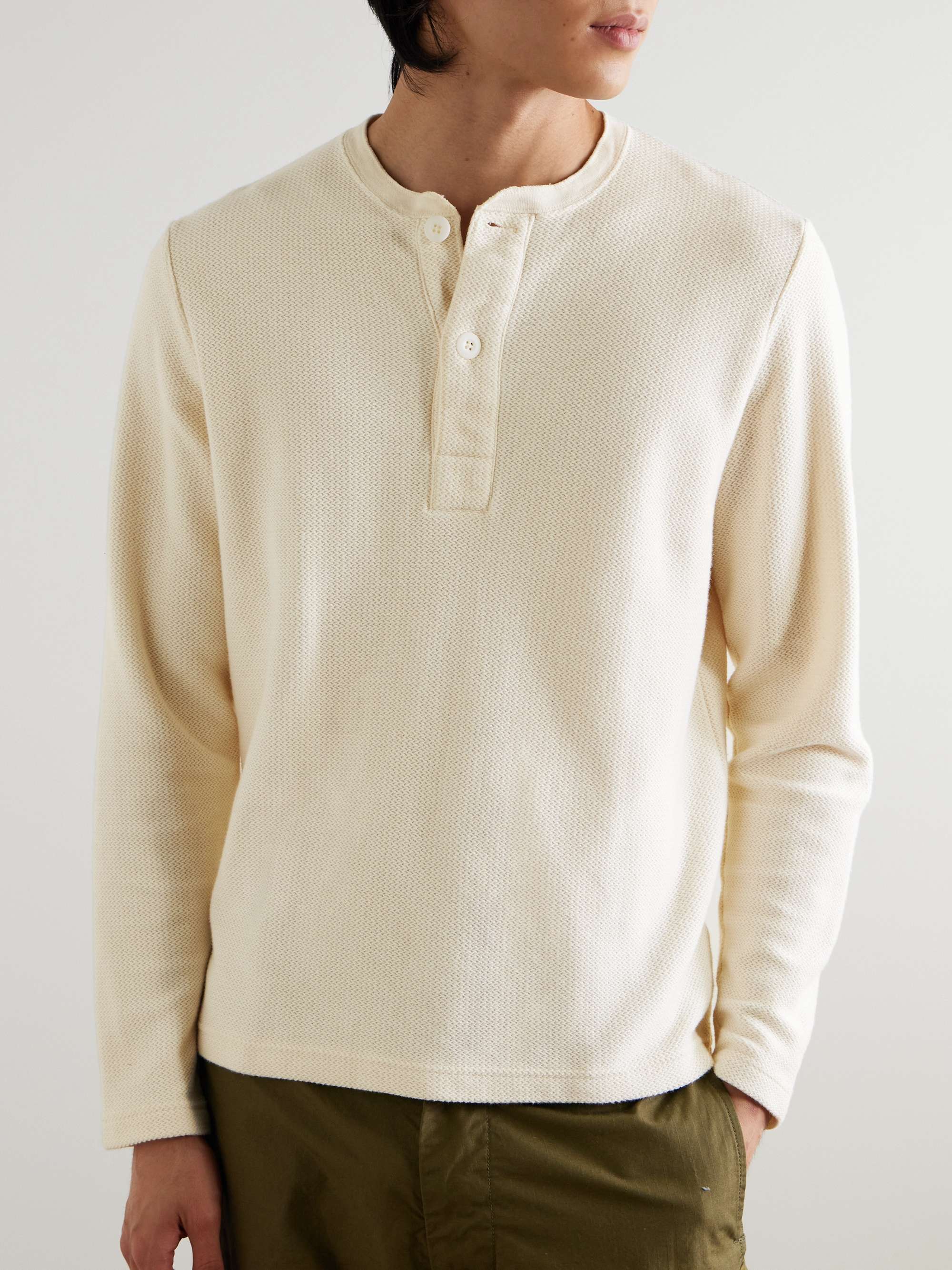 Waffle-Knit Cotton Henley T-Shirt view