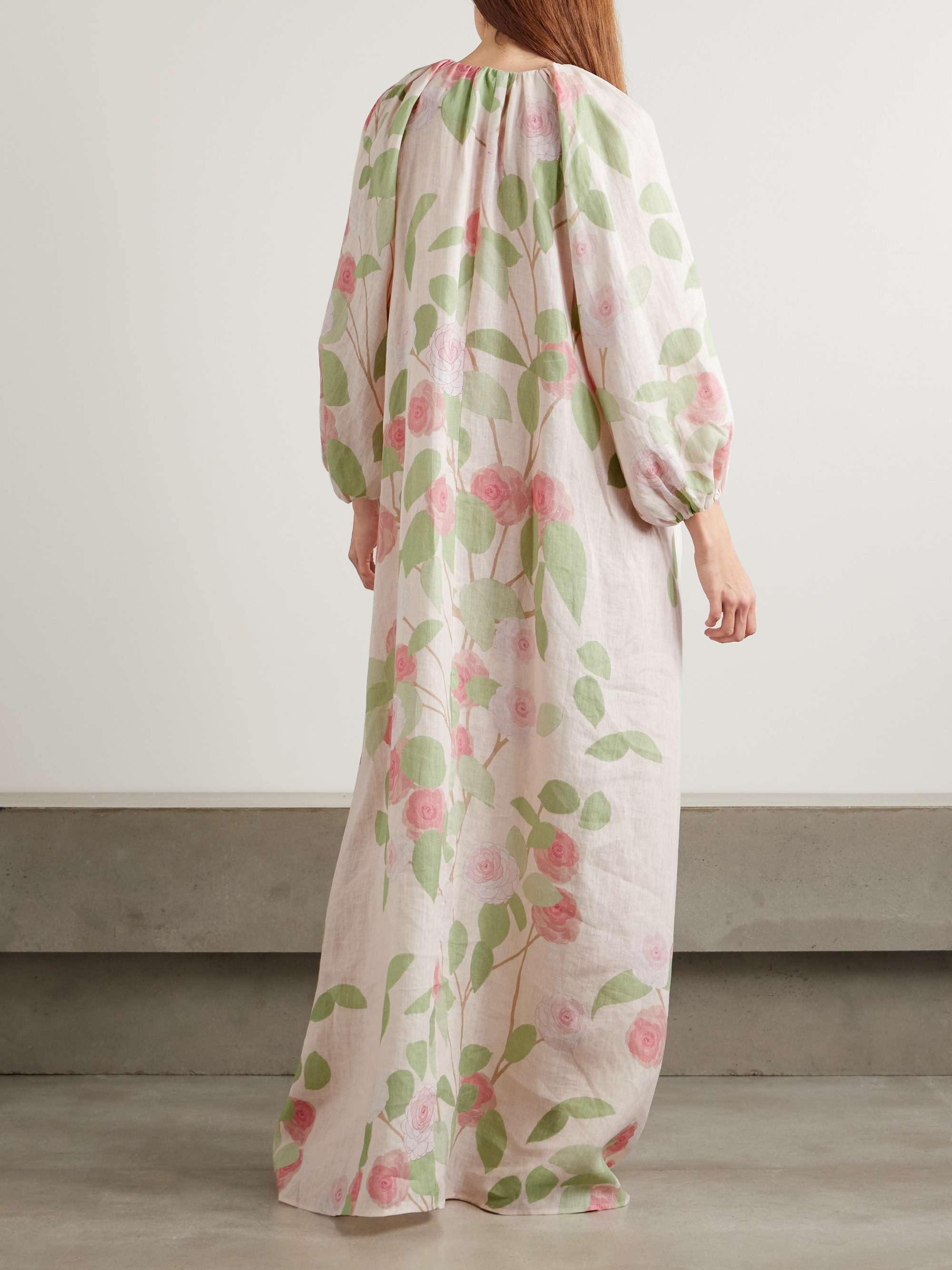 Georgio gathered floral-print linen maxi dress view
