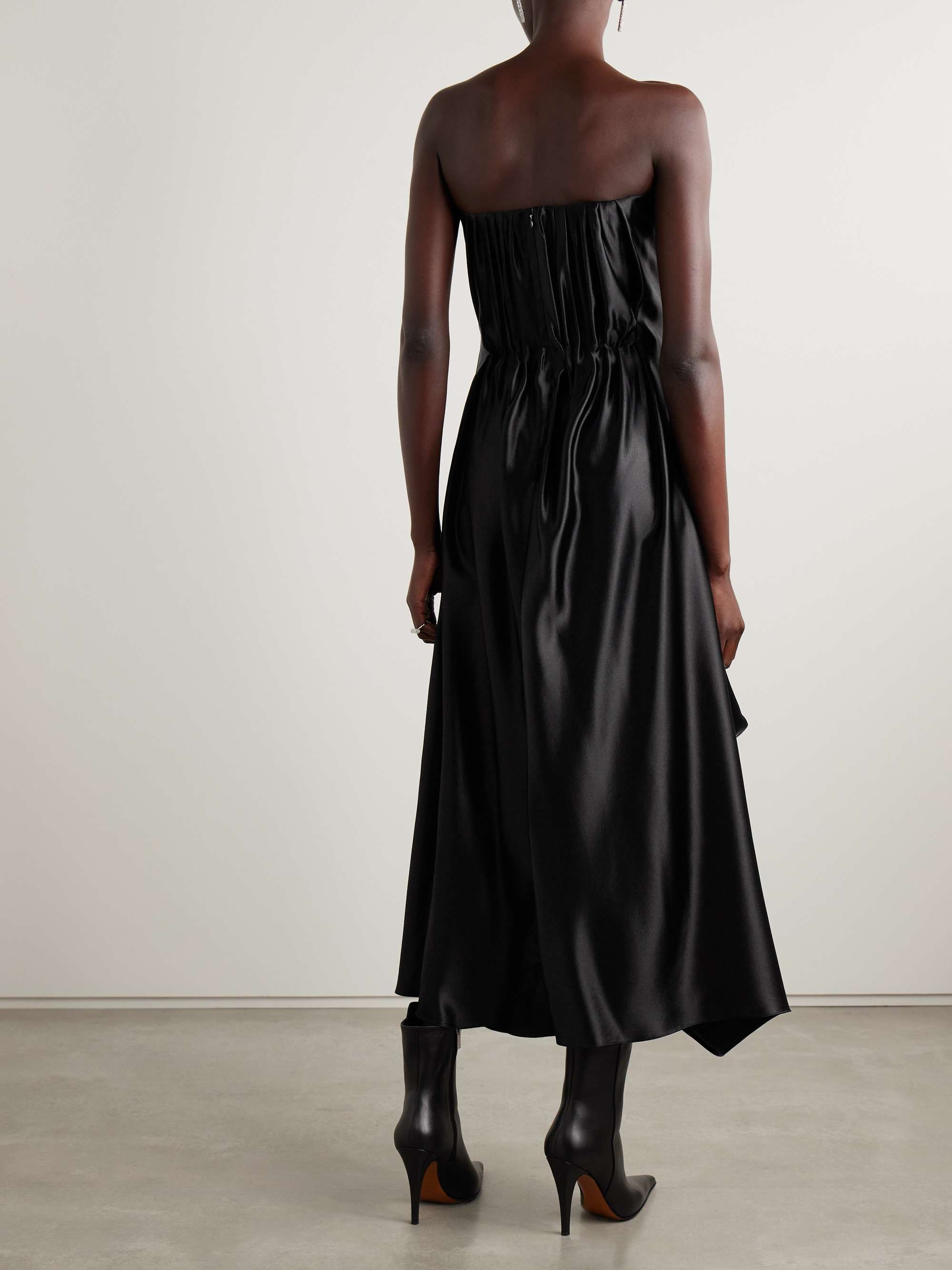 Strapless pleated hammered-satin maxi dress view