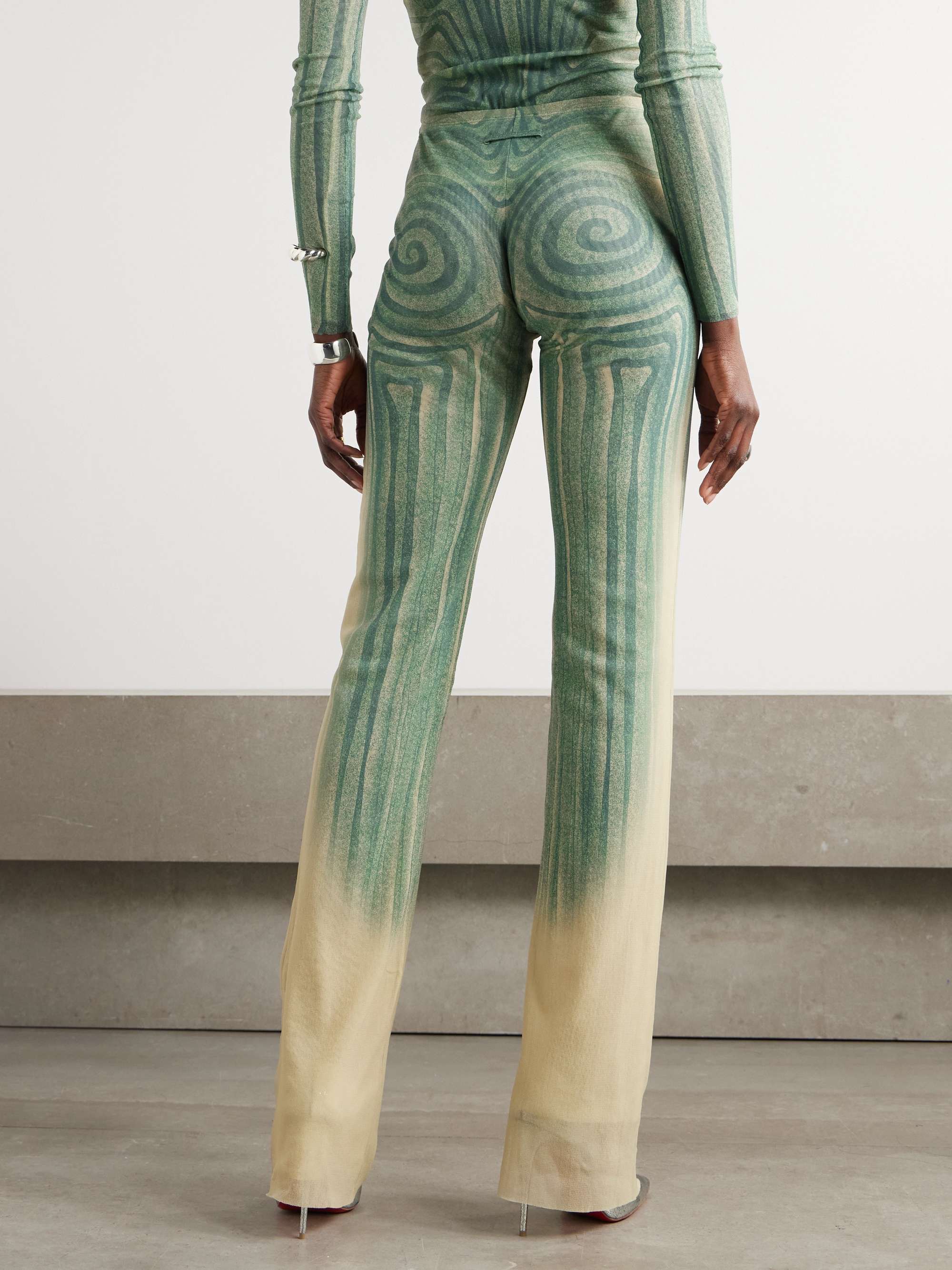 Printed mesh flared trousers view