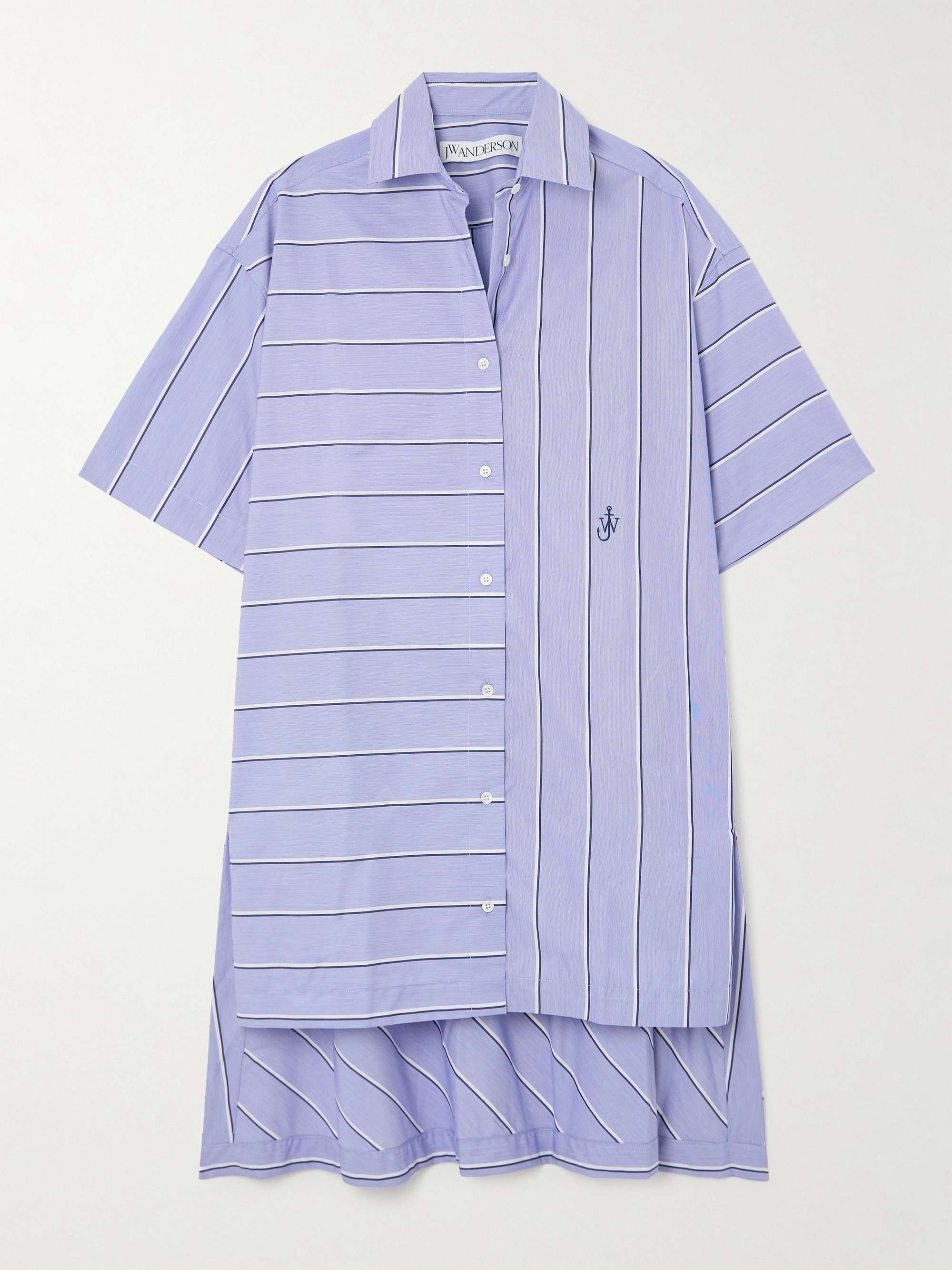 Paneled striped cotton-blend shirt dress hero visual