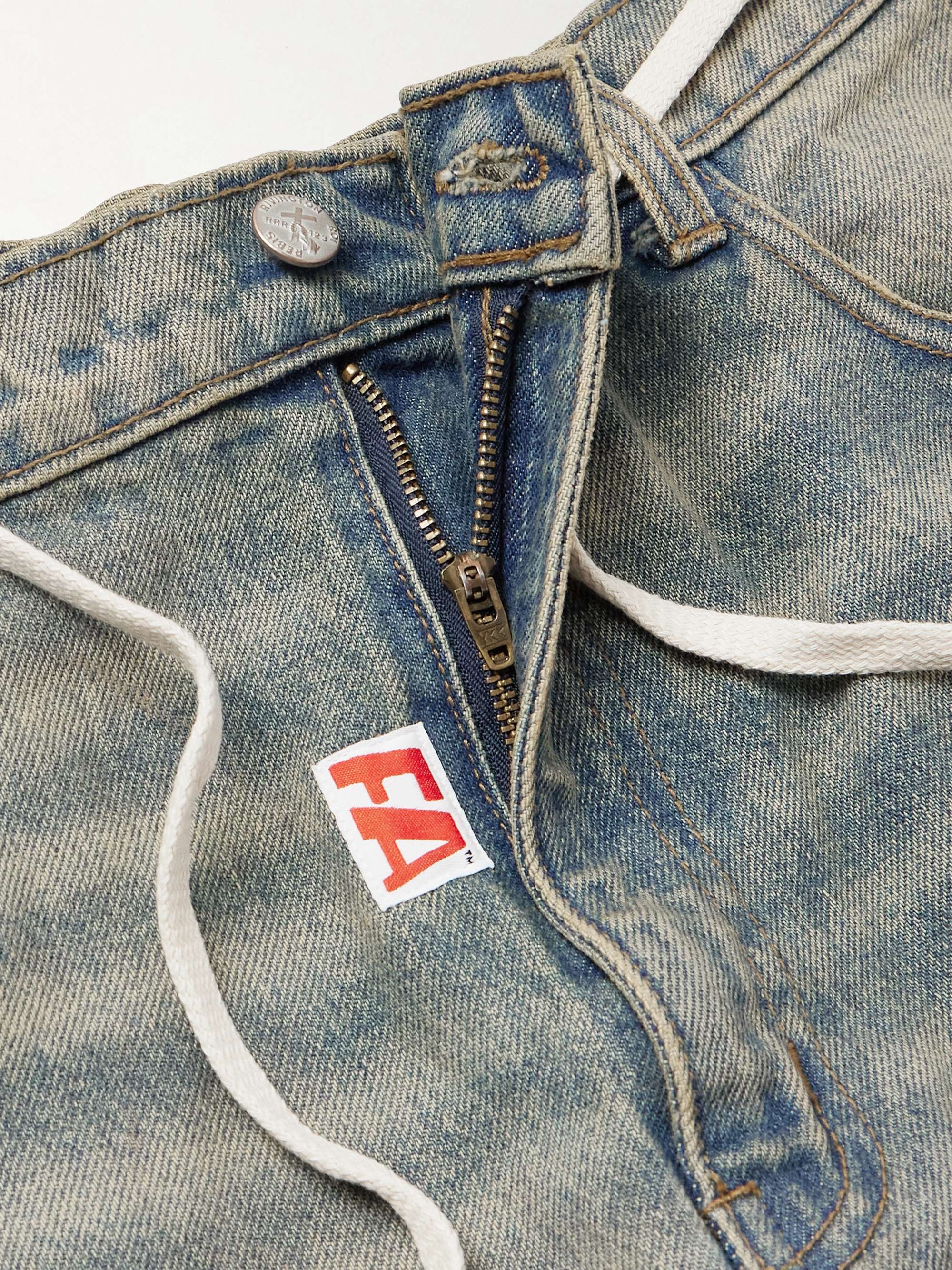 Fathers Way Slim-Fit Straight-Leg Belted Distressed Printed Jeans view