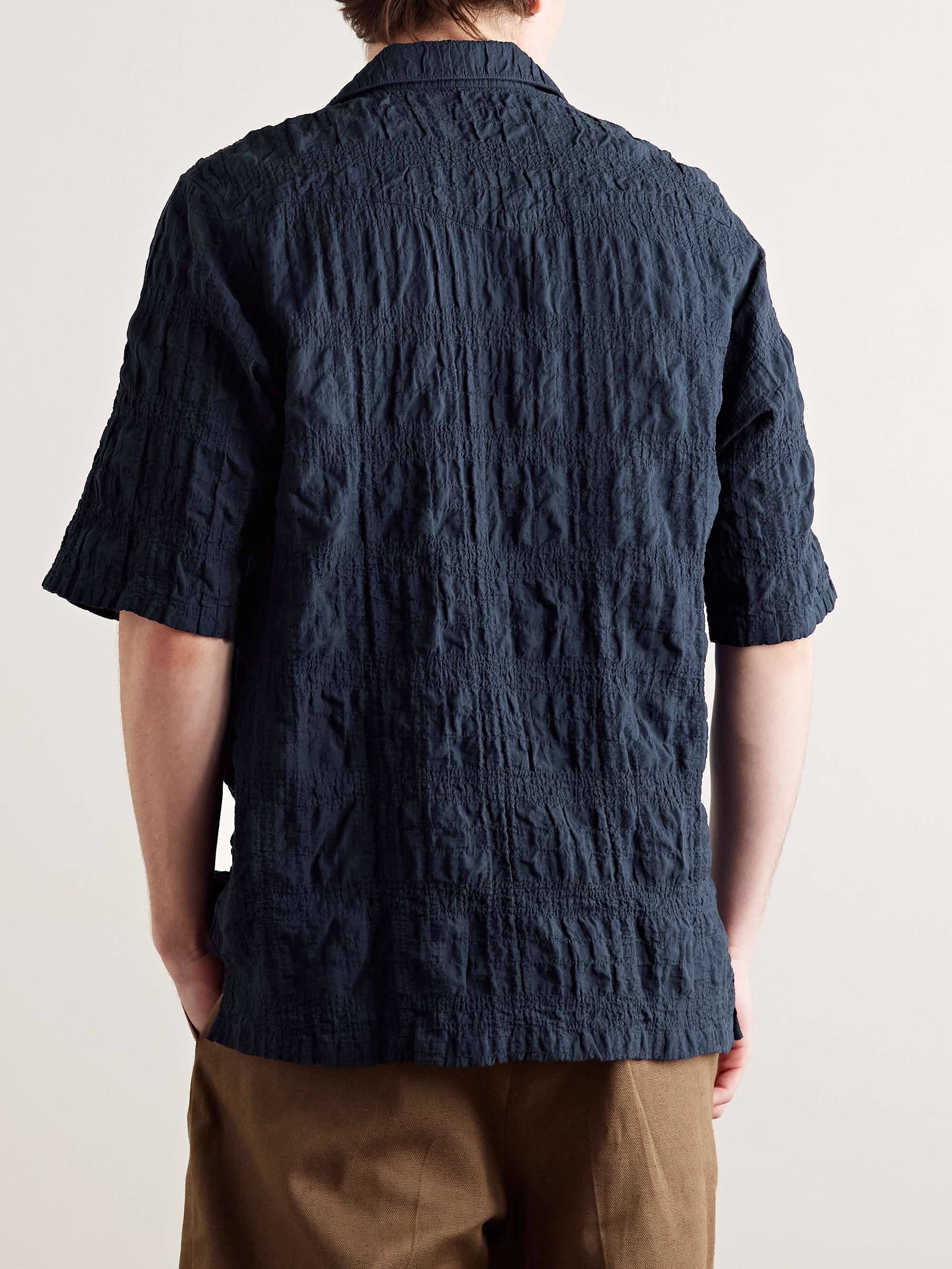 Eren Camp-Collar Organic Cotton-Blend Seersucker Shirt view