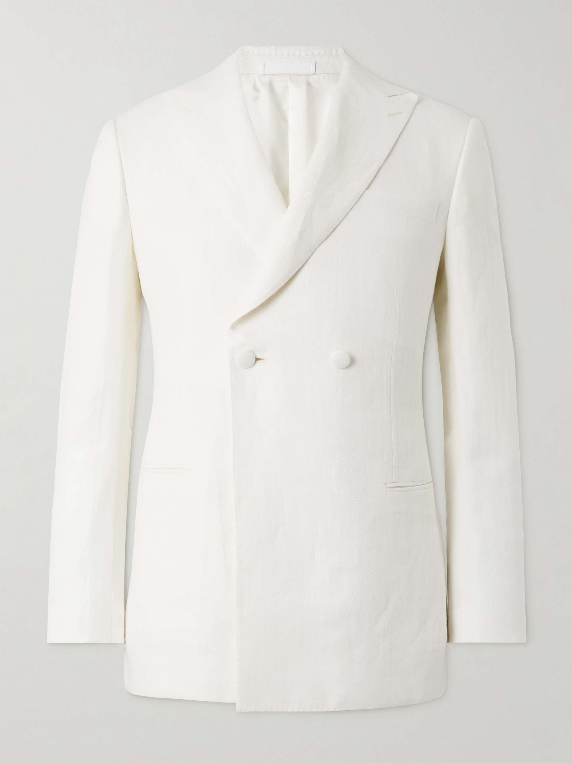 Double-Breasted Herringbone Linen Tuxedo Jacket hero visual