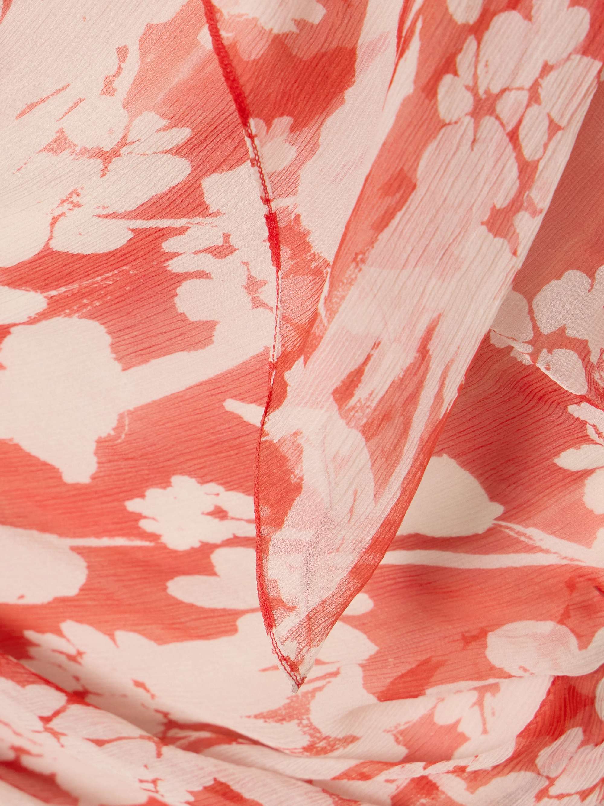 One-shoulder draped floral-print silk-georgette top view