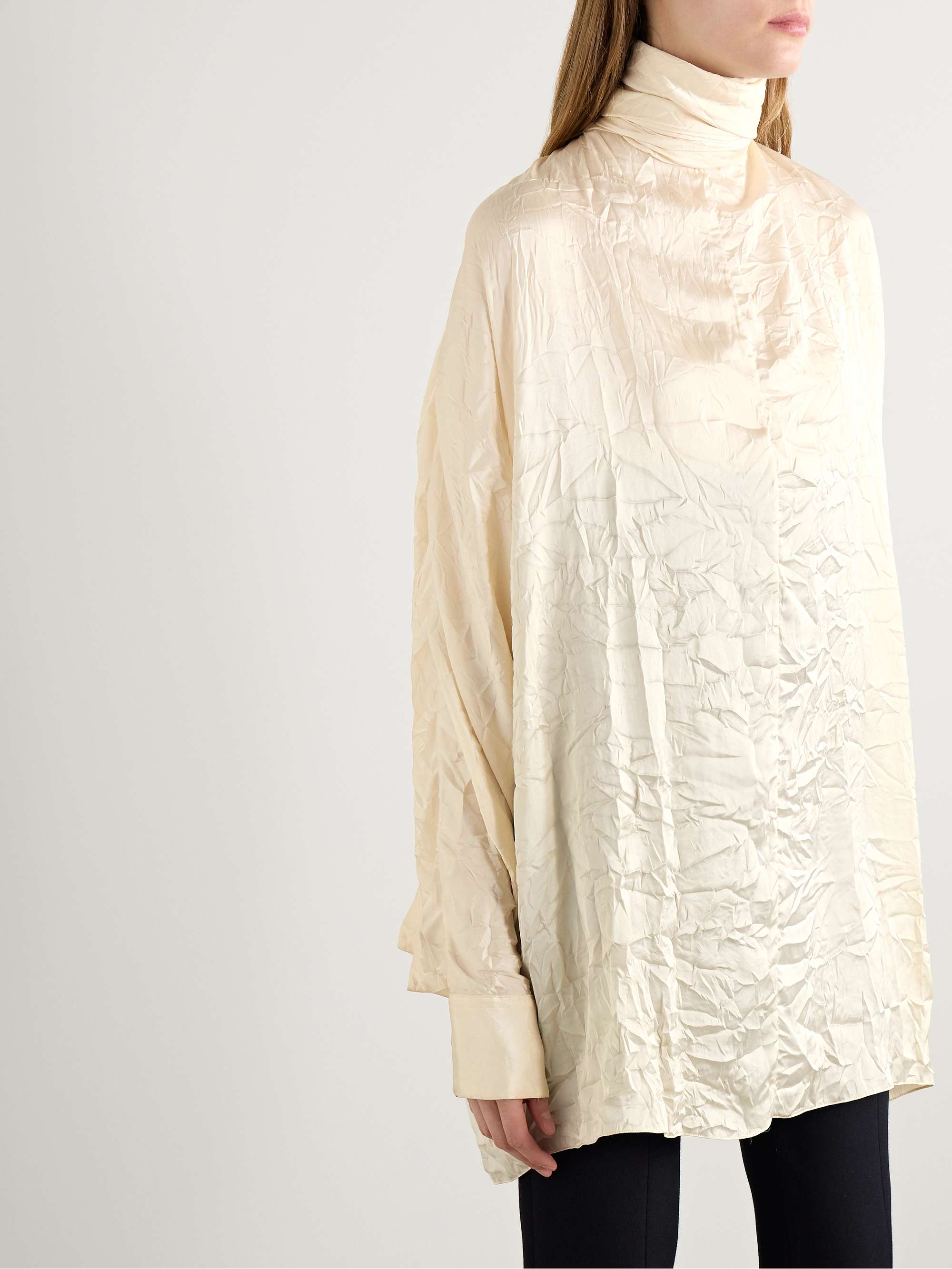 Bex open-back tie-neck crinkled satin-twill top view