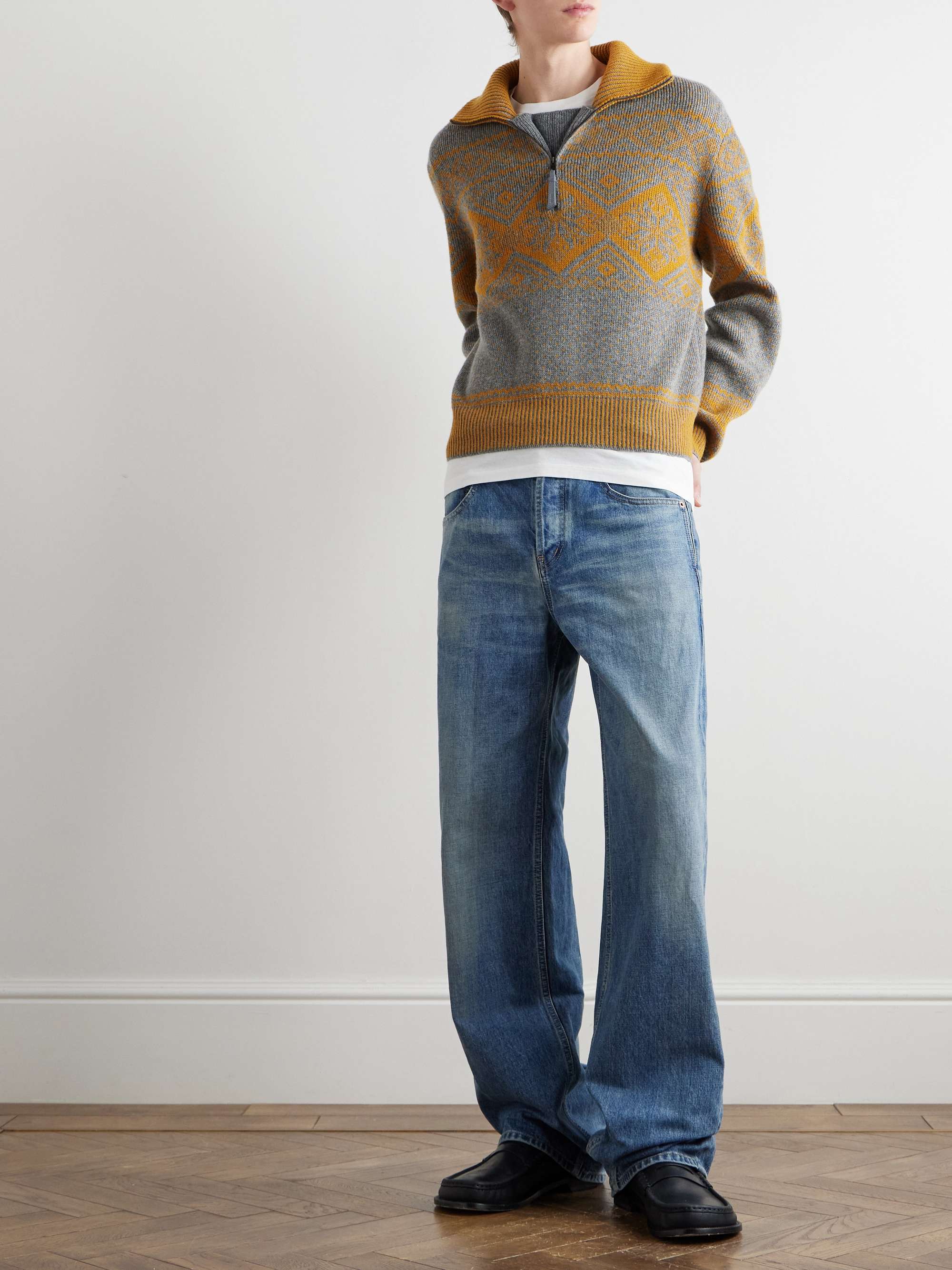 Jacquard-Knit Wool and Cashemere-Blend Zip-Up Sweater view