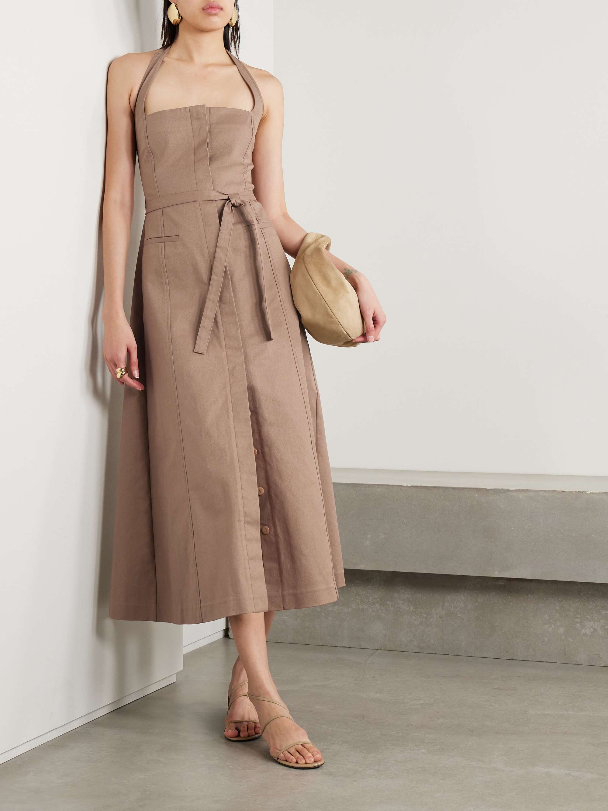 Rocio belted cotton-blend twill halterneck midi dress view