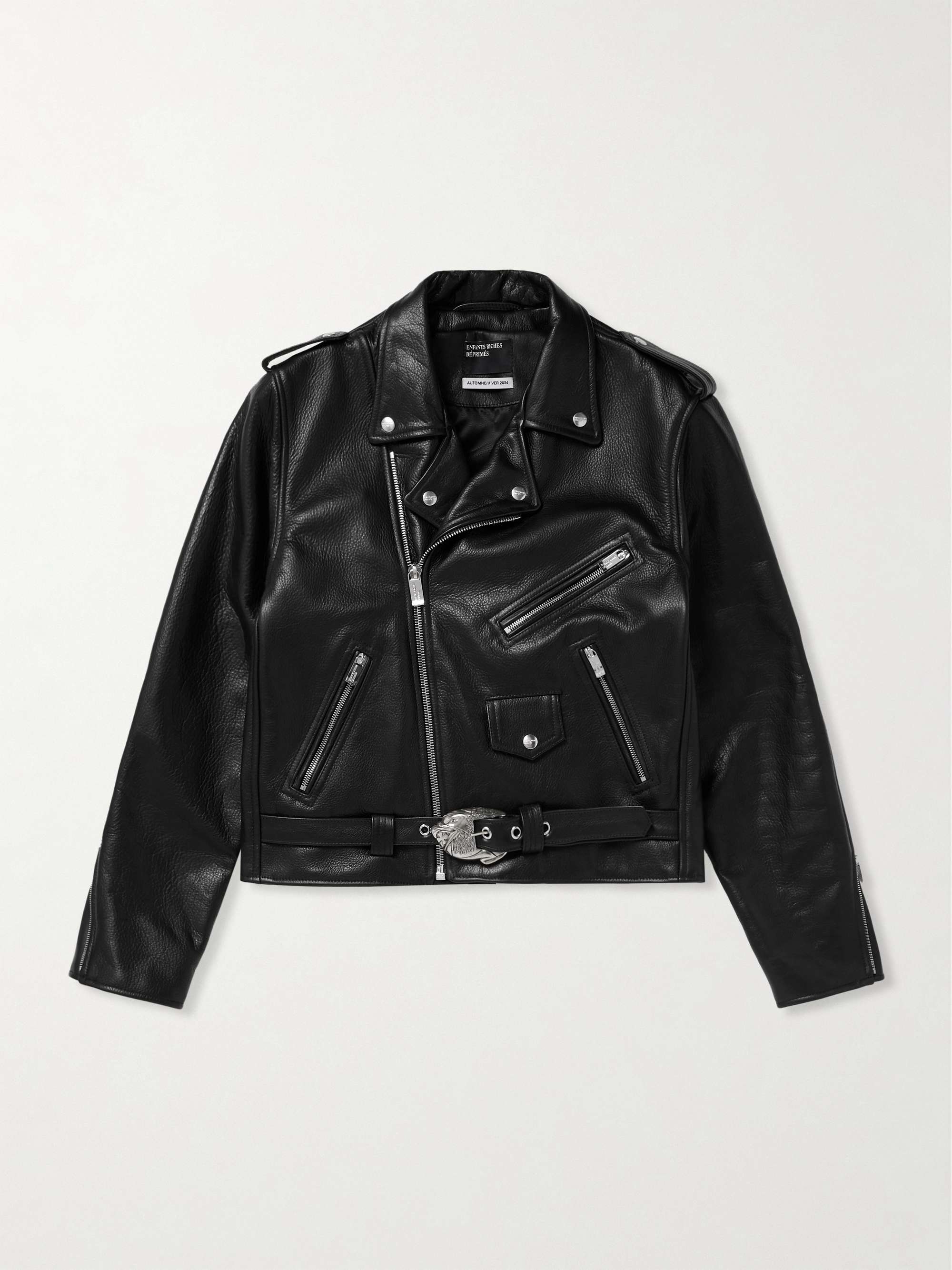 Belted Full-Grain Leather Biker Jacket hero visual