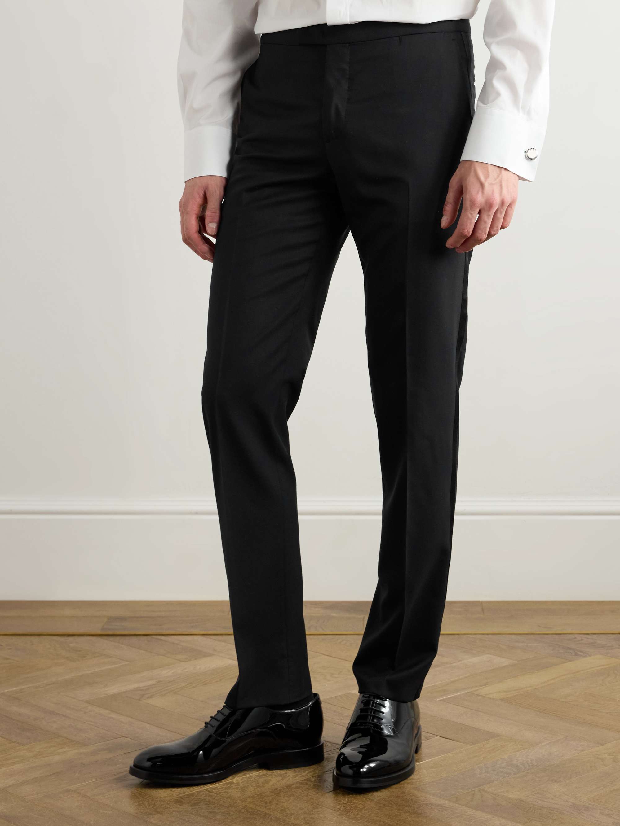 Slim-Fit Tapered Satin-Trimmed Virgin Wool Tuxedo Trousers view
