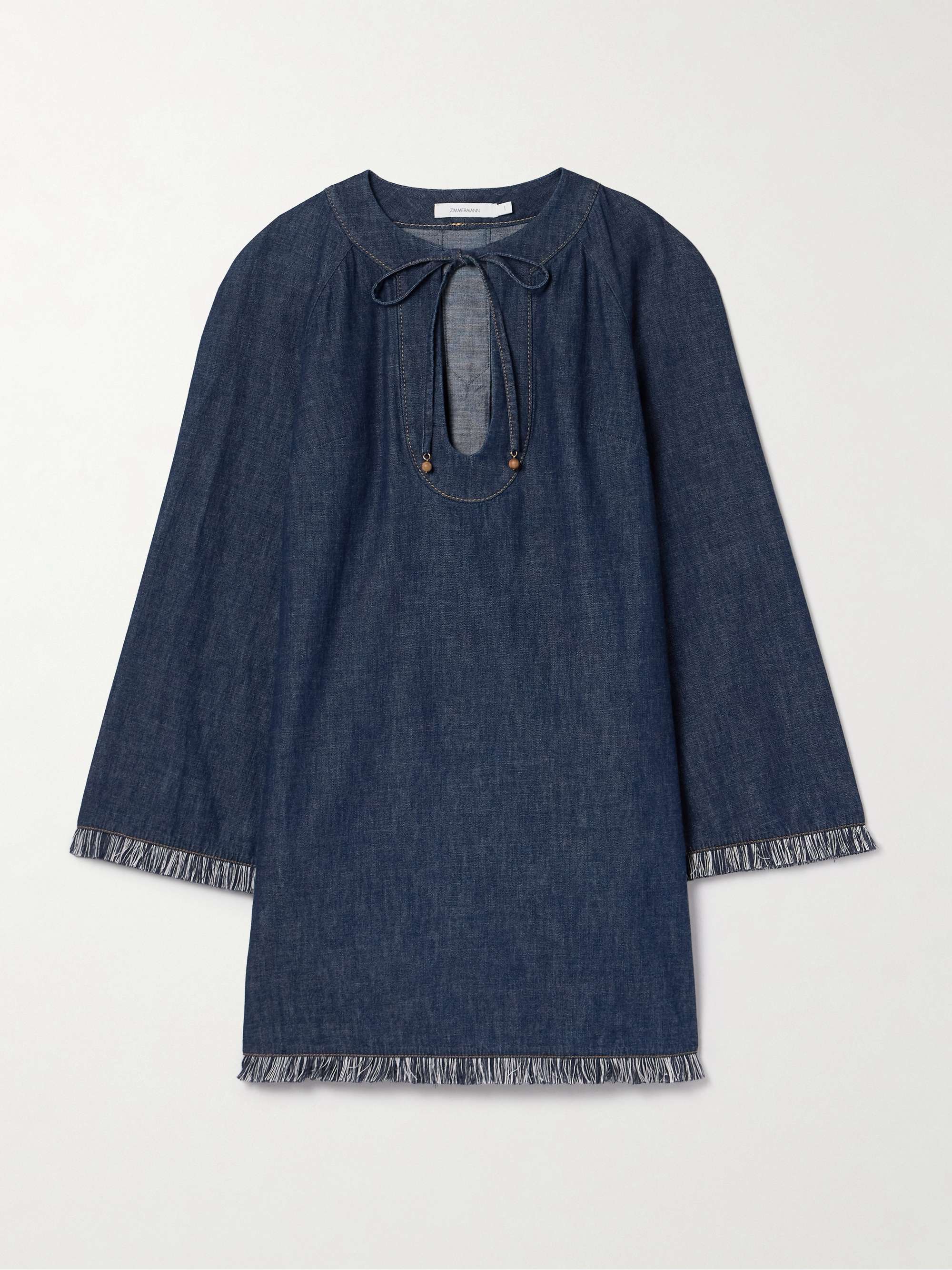 Rhiannon tie-detailed frayed denim mini dress hero visual