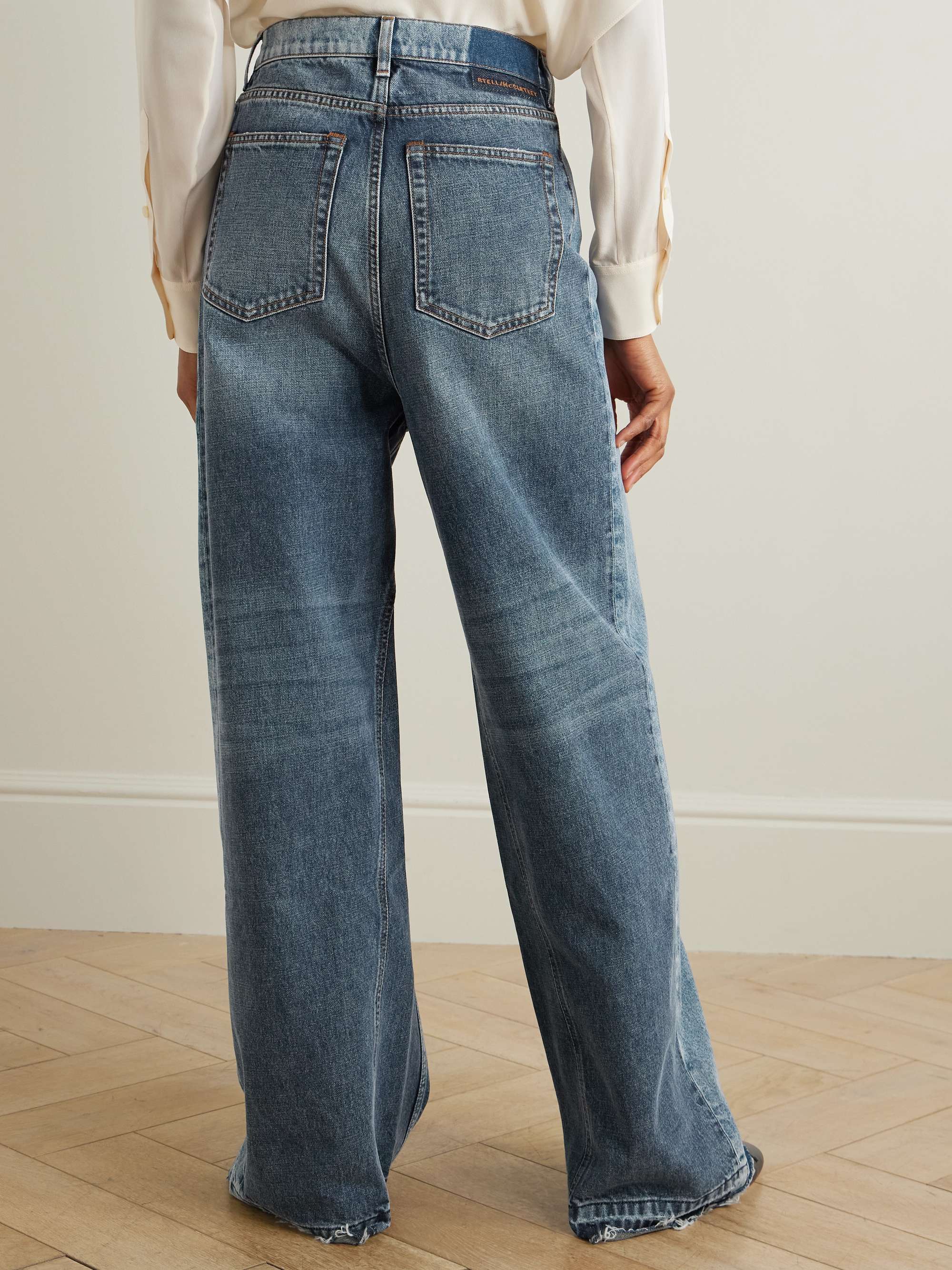 Frayed two-tone mid-rise wide-leg jeans view