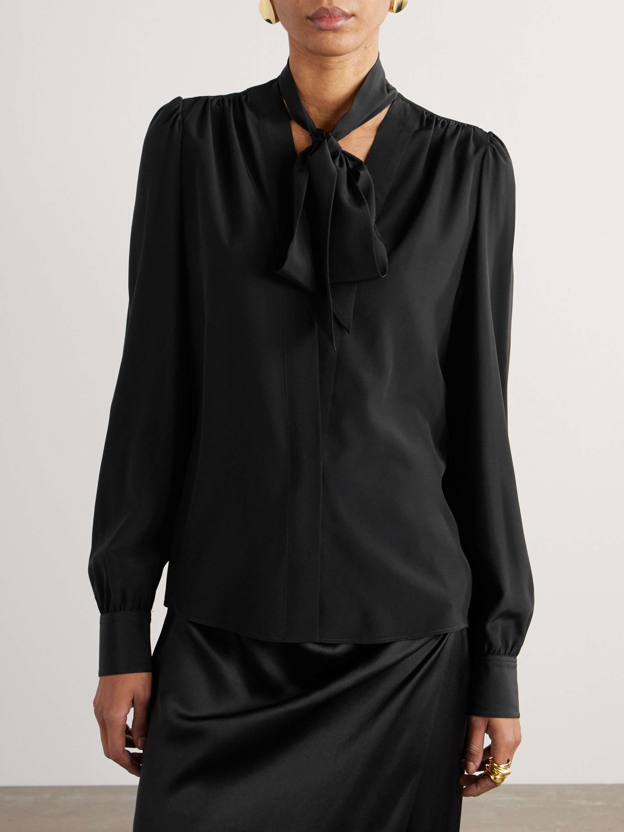 Scarf-detailed silk-crepe de chine blouse view