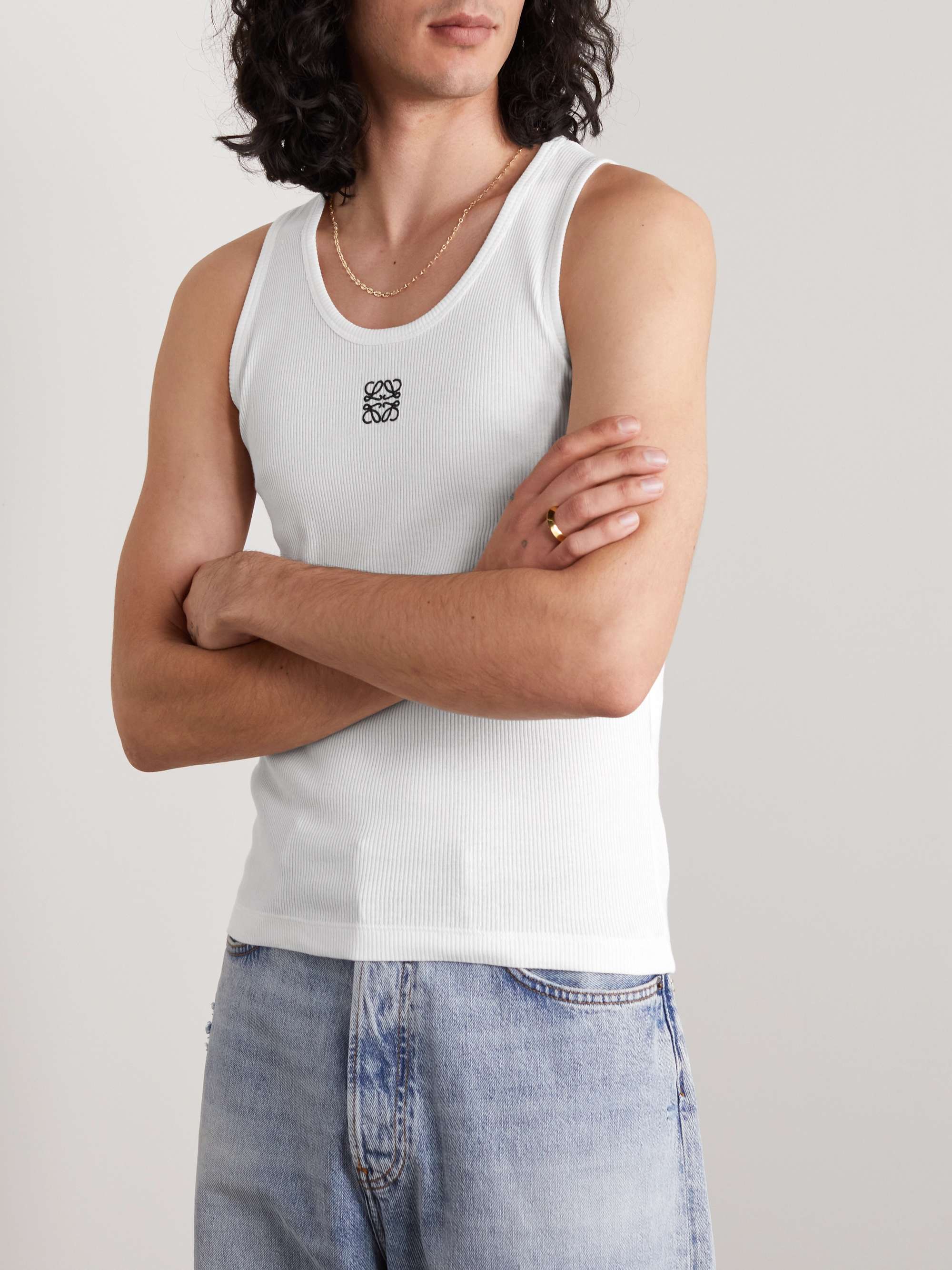 Logo-Embroidered Ribbed Stretch-Cotton Tank Top view
