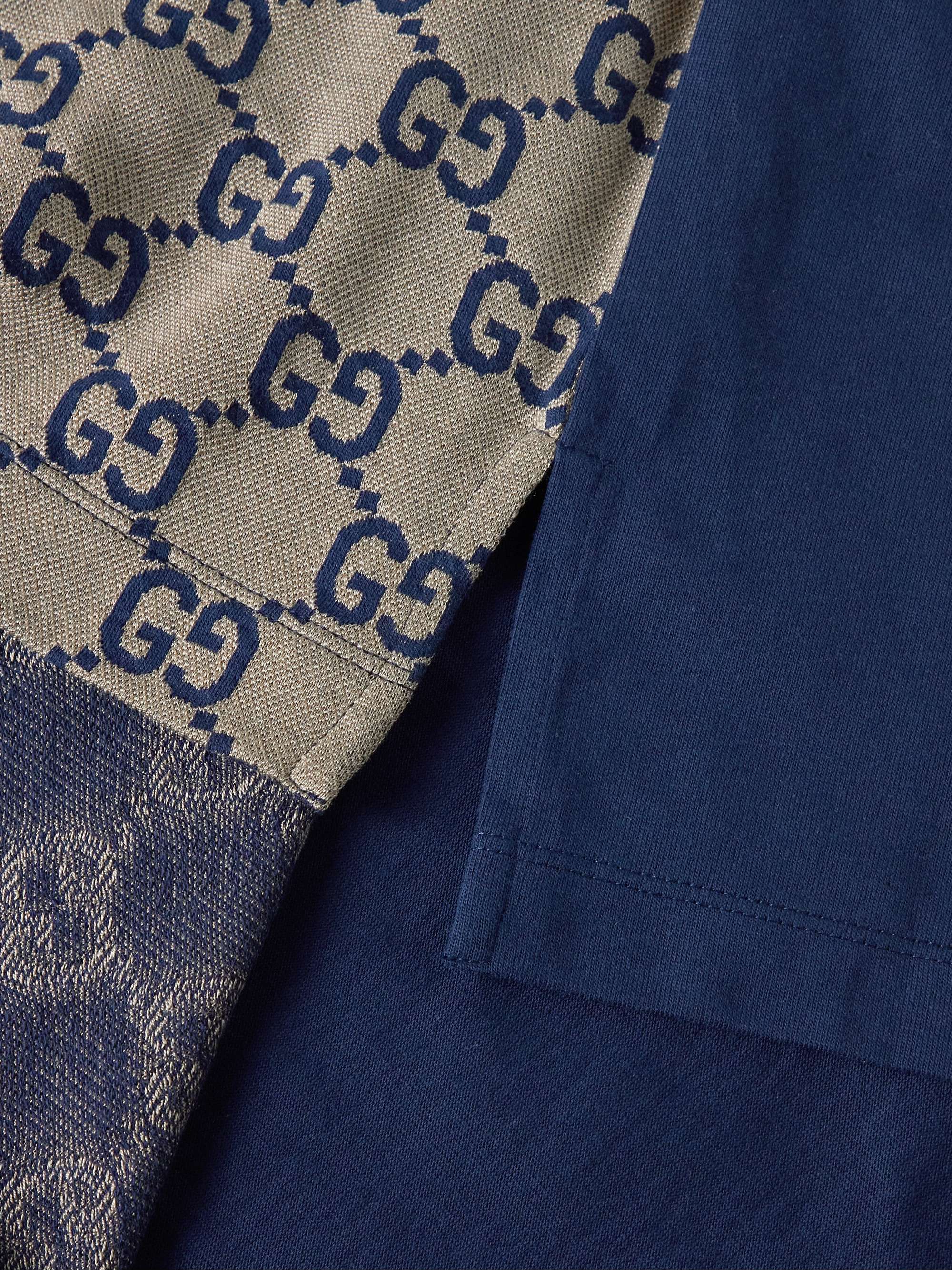 Panelled Cotton-Jersey and Logo-Jacquard Silk-Blend Polo Shirt view