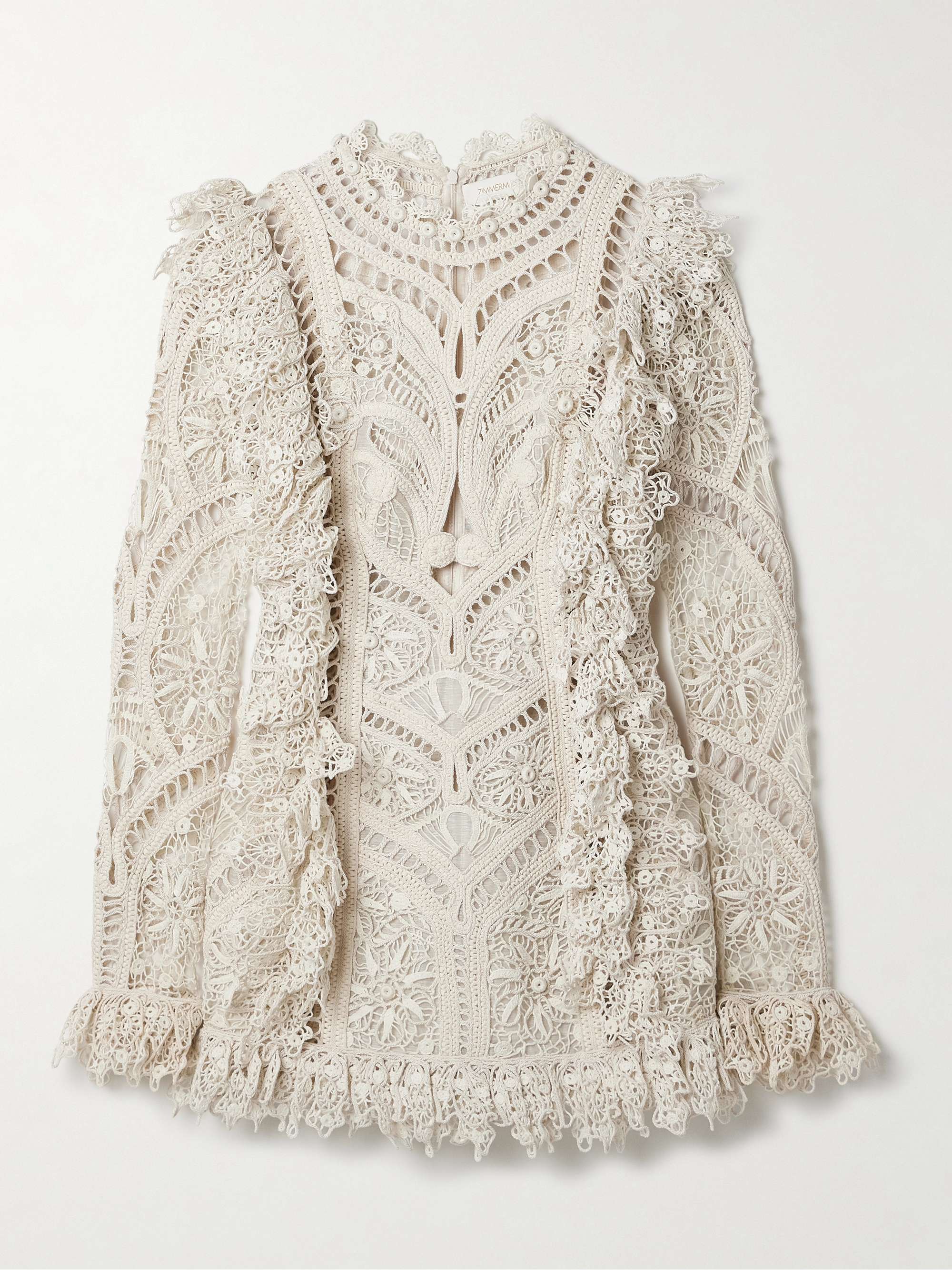 Illuminate Cornelli ruffled linen and silk-blend guipure lace mini dress hero visual
