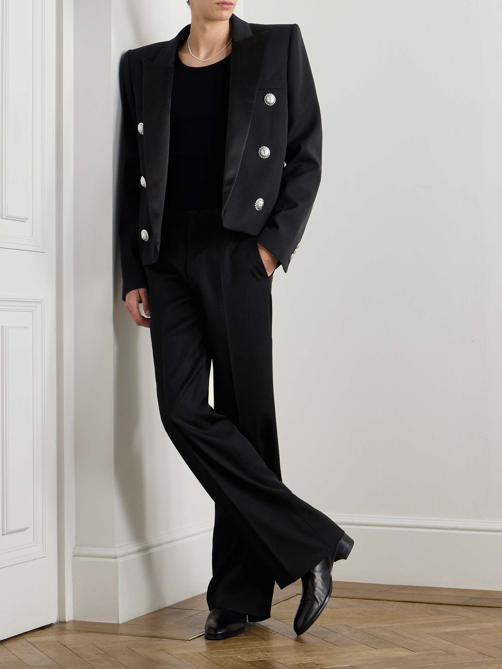 Spencer Slim-Fit Satin-Trimmed Grain De Poudre Wool Blazer view