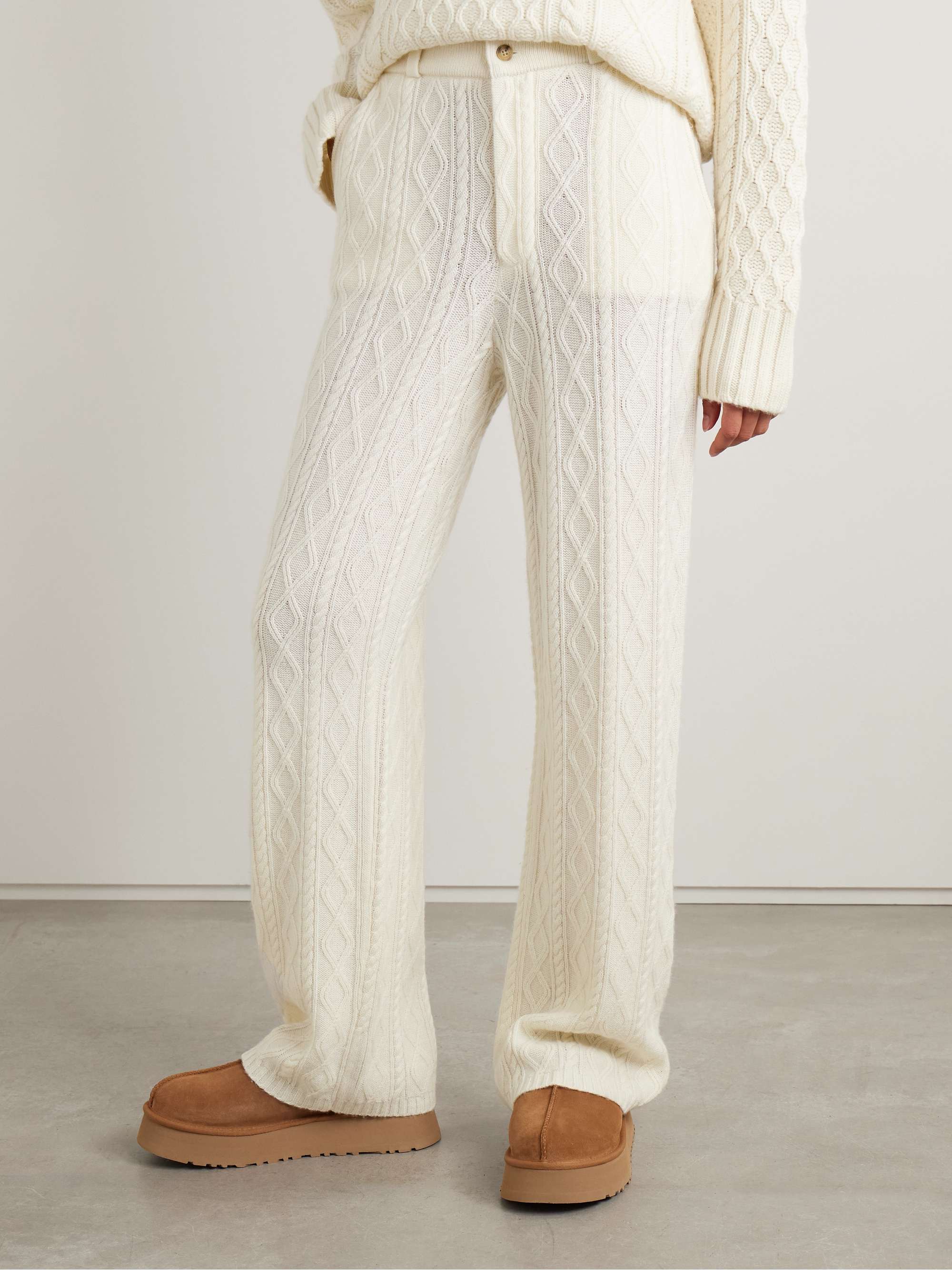 Cable-knit wool and cashmere-blend straight-leg pants view