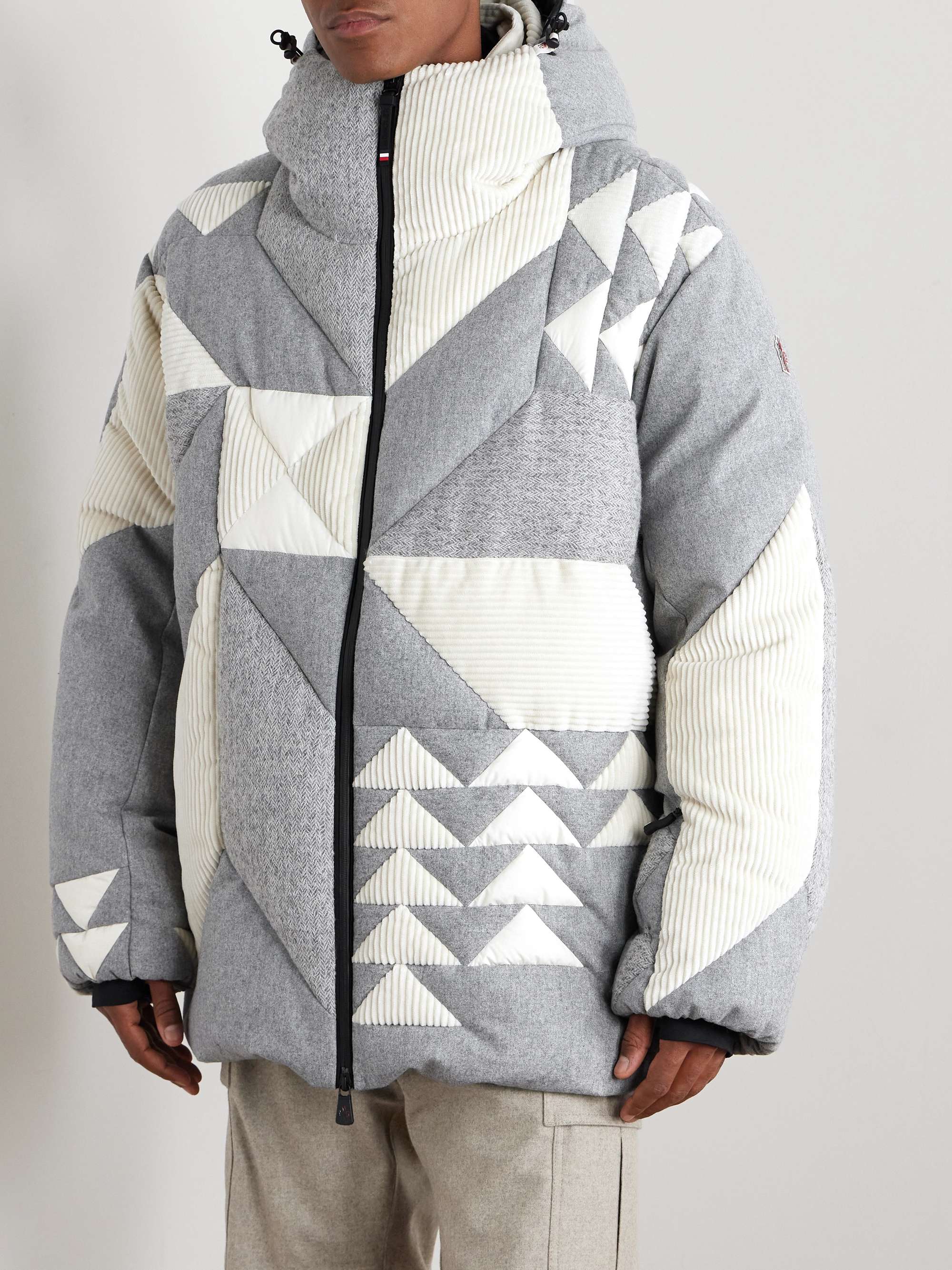 Panelled Cotton-Blend Corduroy and Ripstop-Trimmed Wool Hooded Down Jacket view
