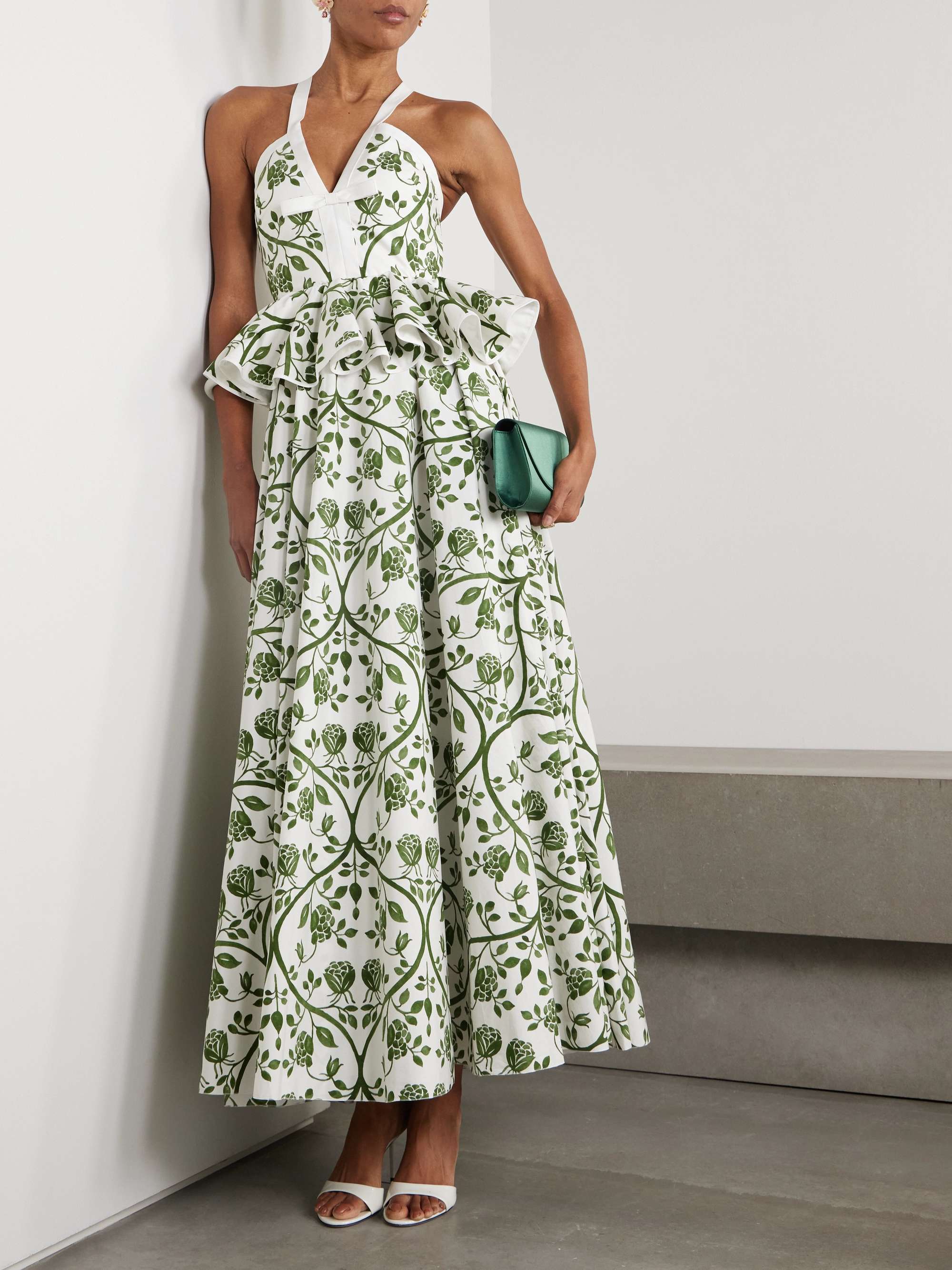 Floral-print cotton-poplin peplum maxi dress view