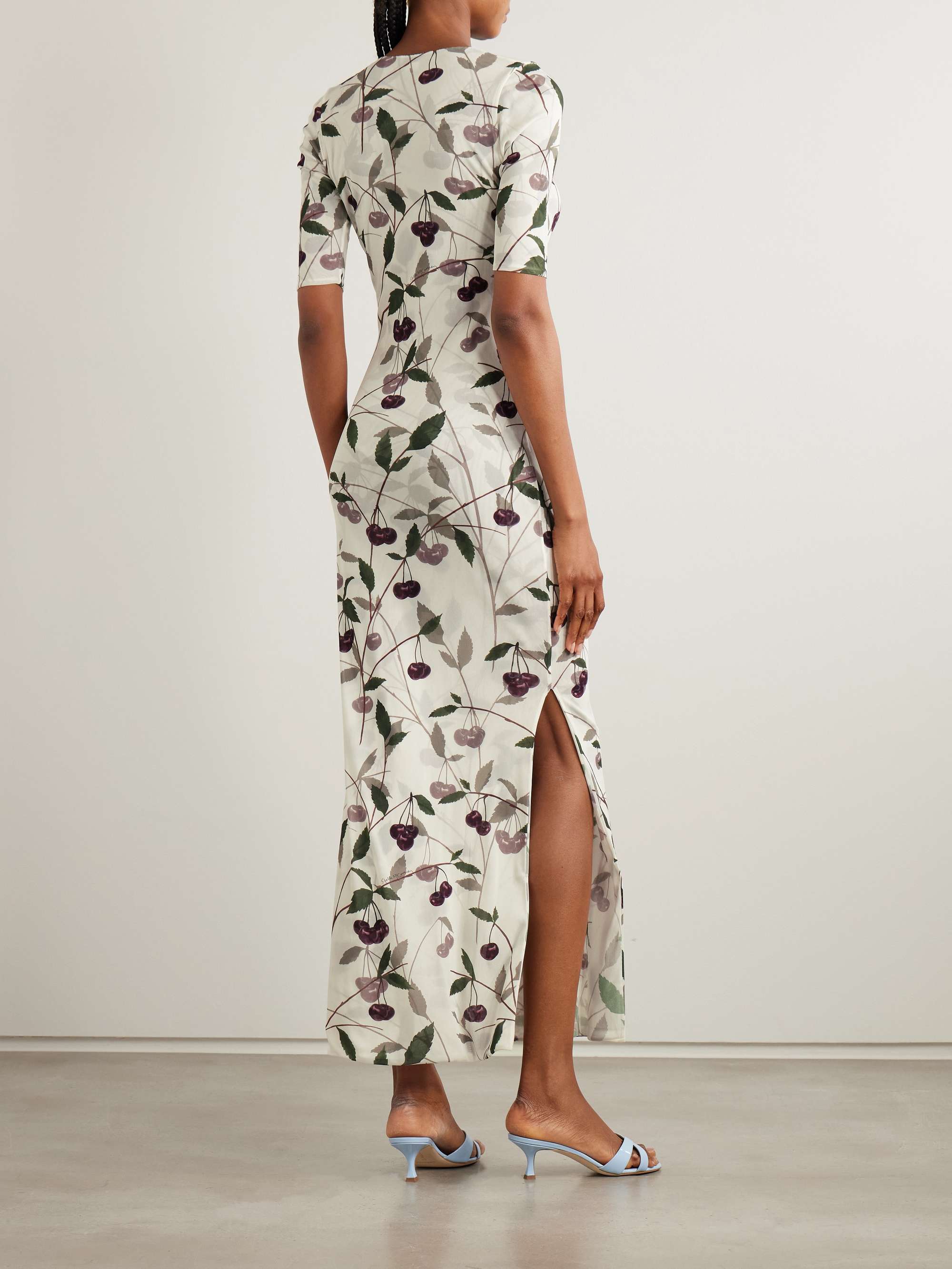Ruched printed mesh midi dress view