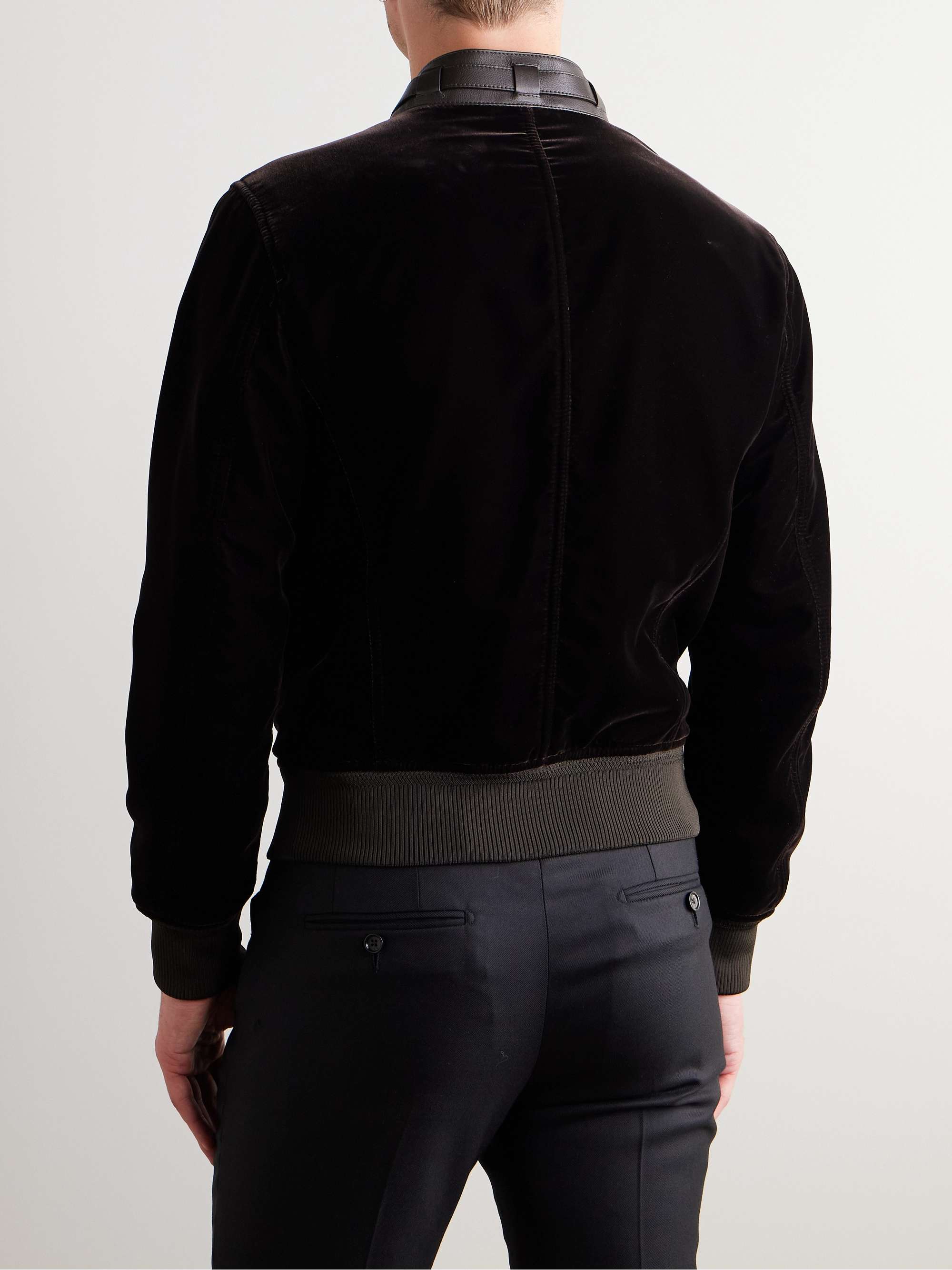Full-Grain Leather-Trimmed Velvet Bomber Jacket view
