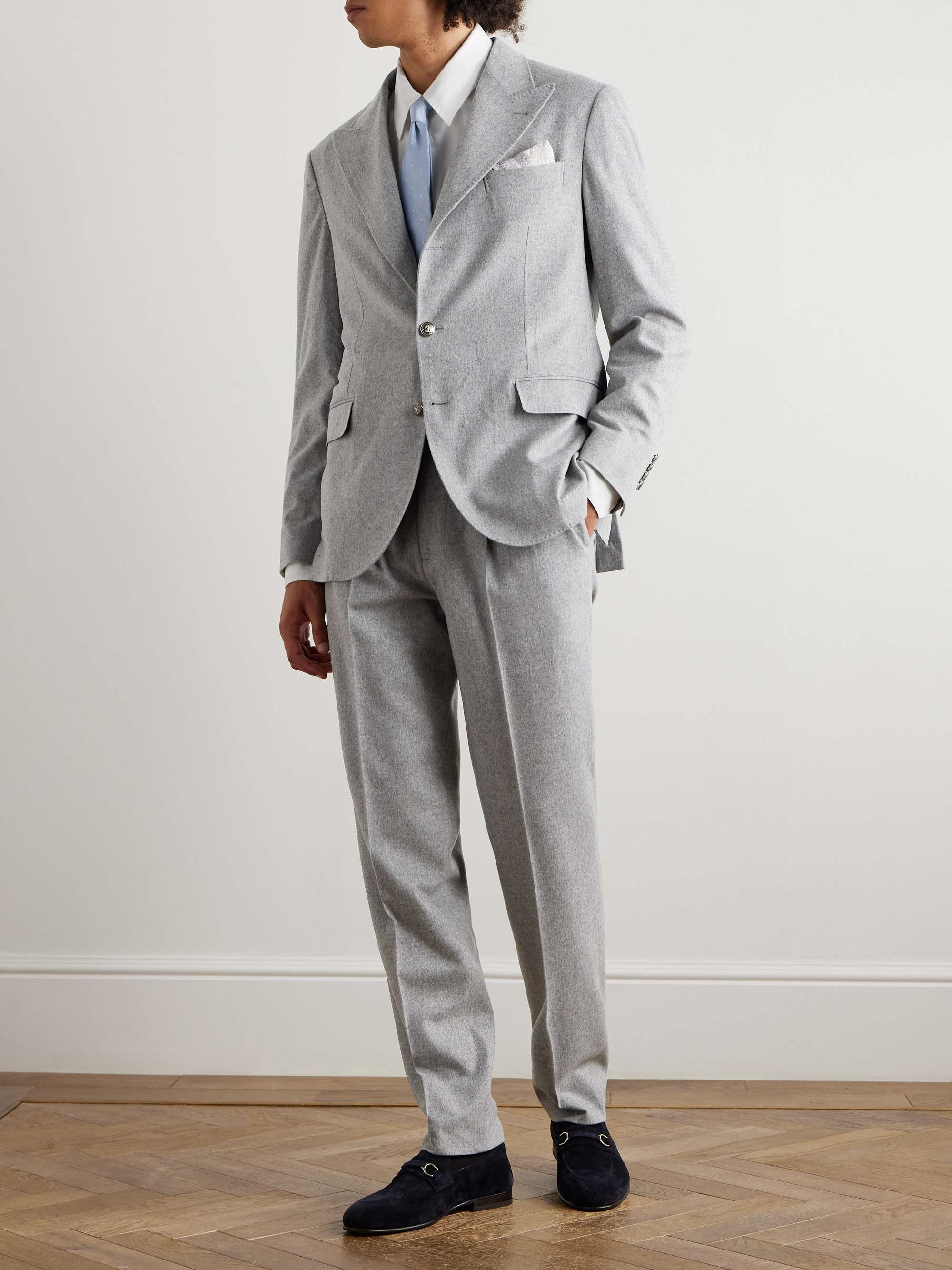Straight-Leg Pleated Cotton and Cashmere-Blend Suit Trousers view