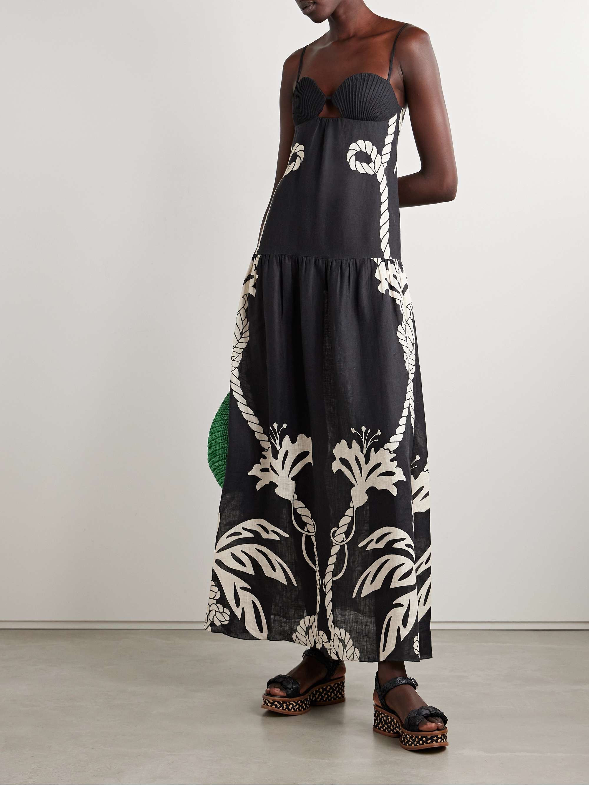 Enlightened Sailor tiered cutout printed linen maxi dress view