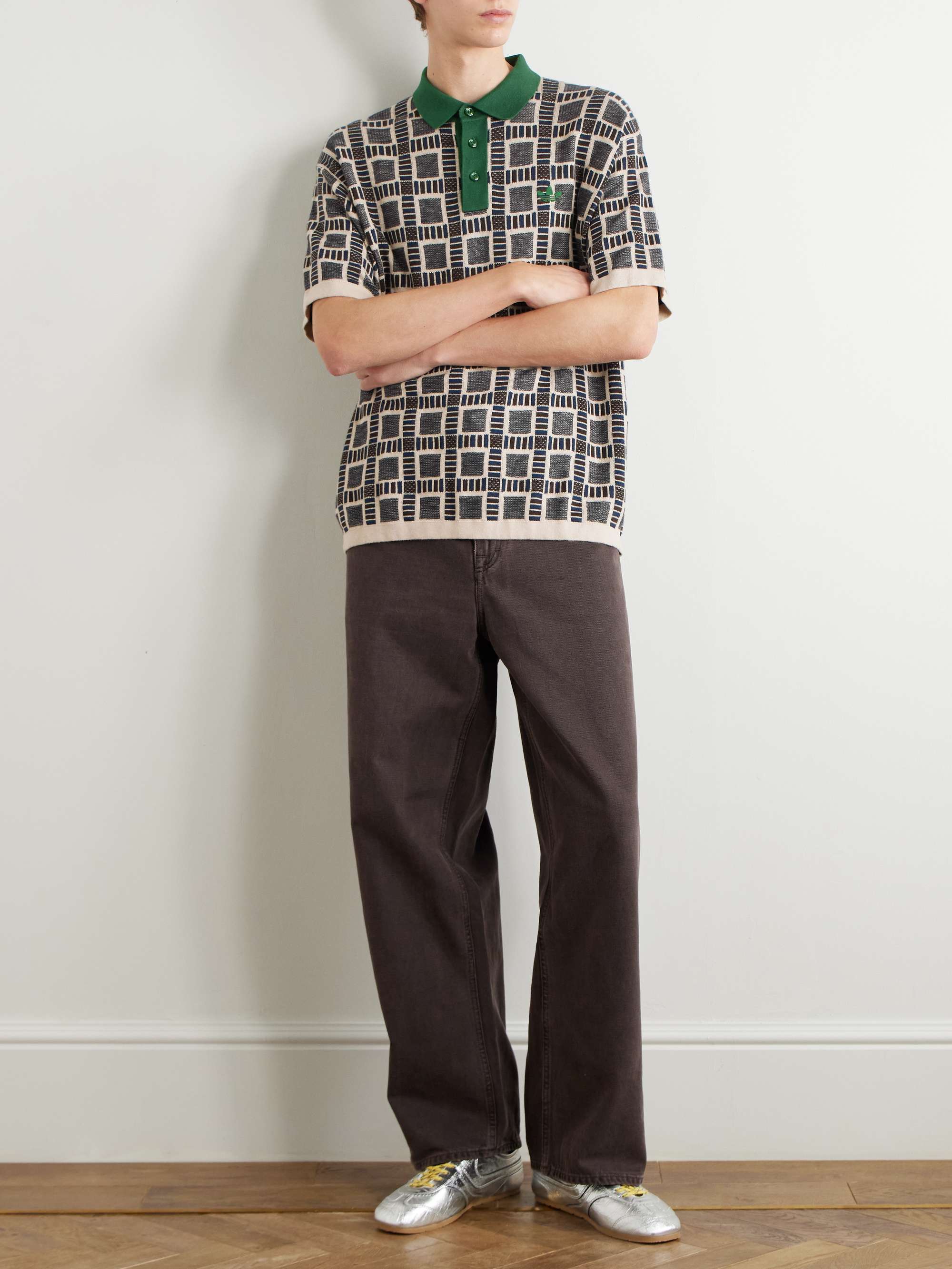 + Brain Dead Logo-Embroidered Jacquard-Knit Cotton-Blend Polo Shirt view