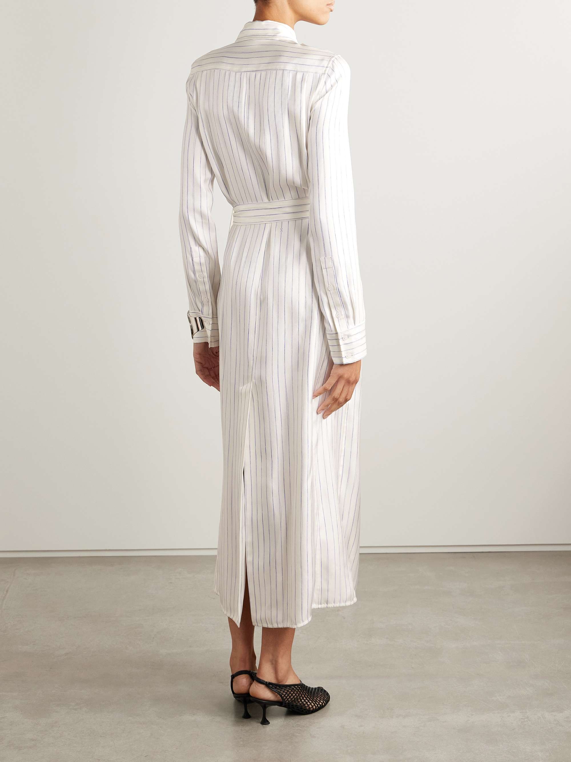 Hannah belted striped silk-twill midi shirt dress view
