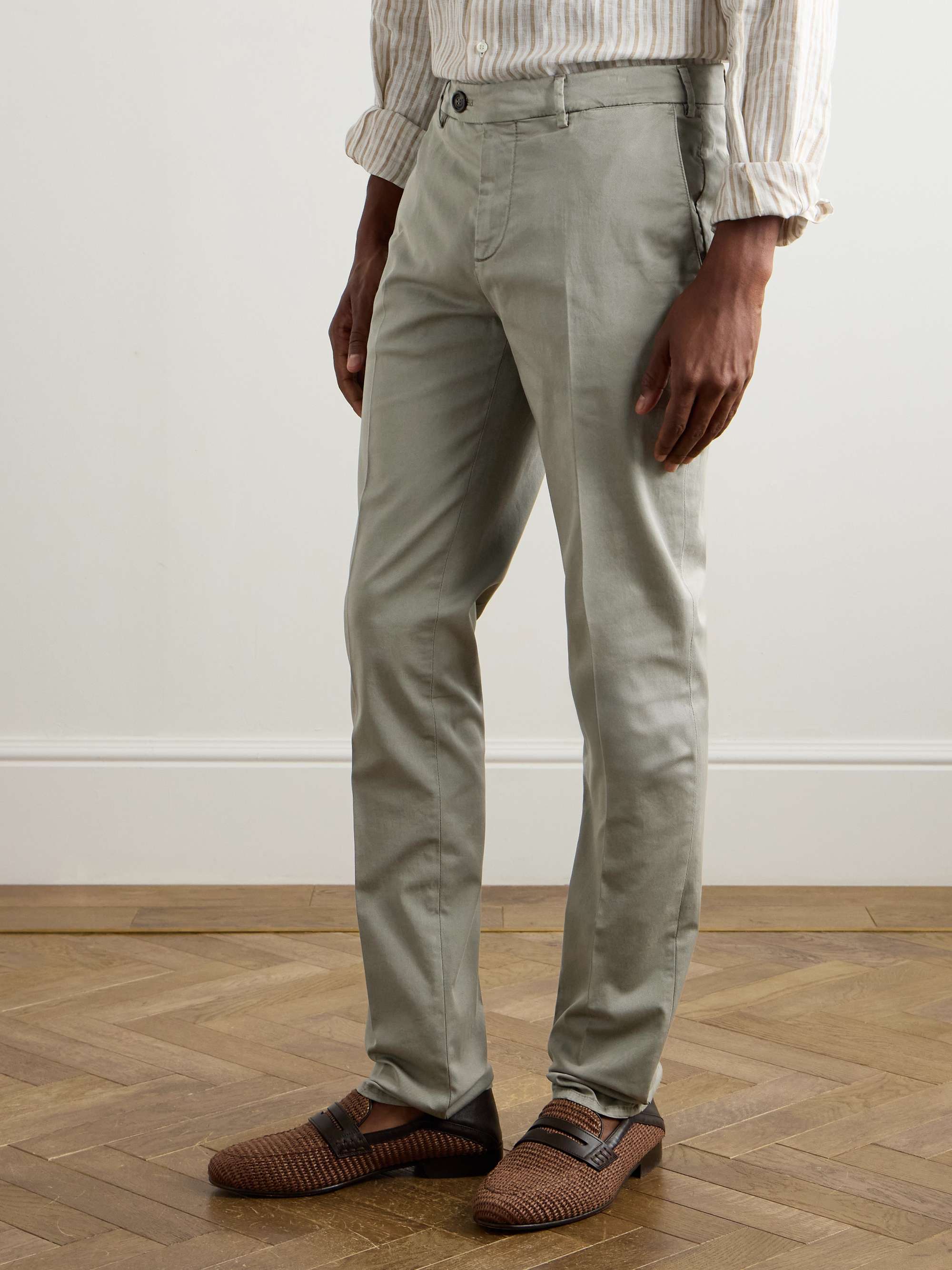 Tapered Cotton-Blend Twill Trousers view