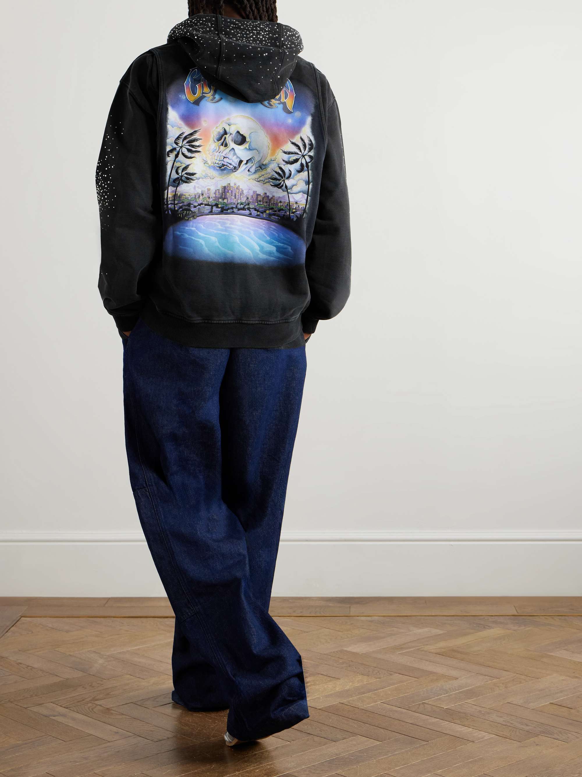La Prémonition Logo-Appliquéd Crystal-Embellished Printed Organic Cotton-Jersey Zip-Up Hoodie view