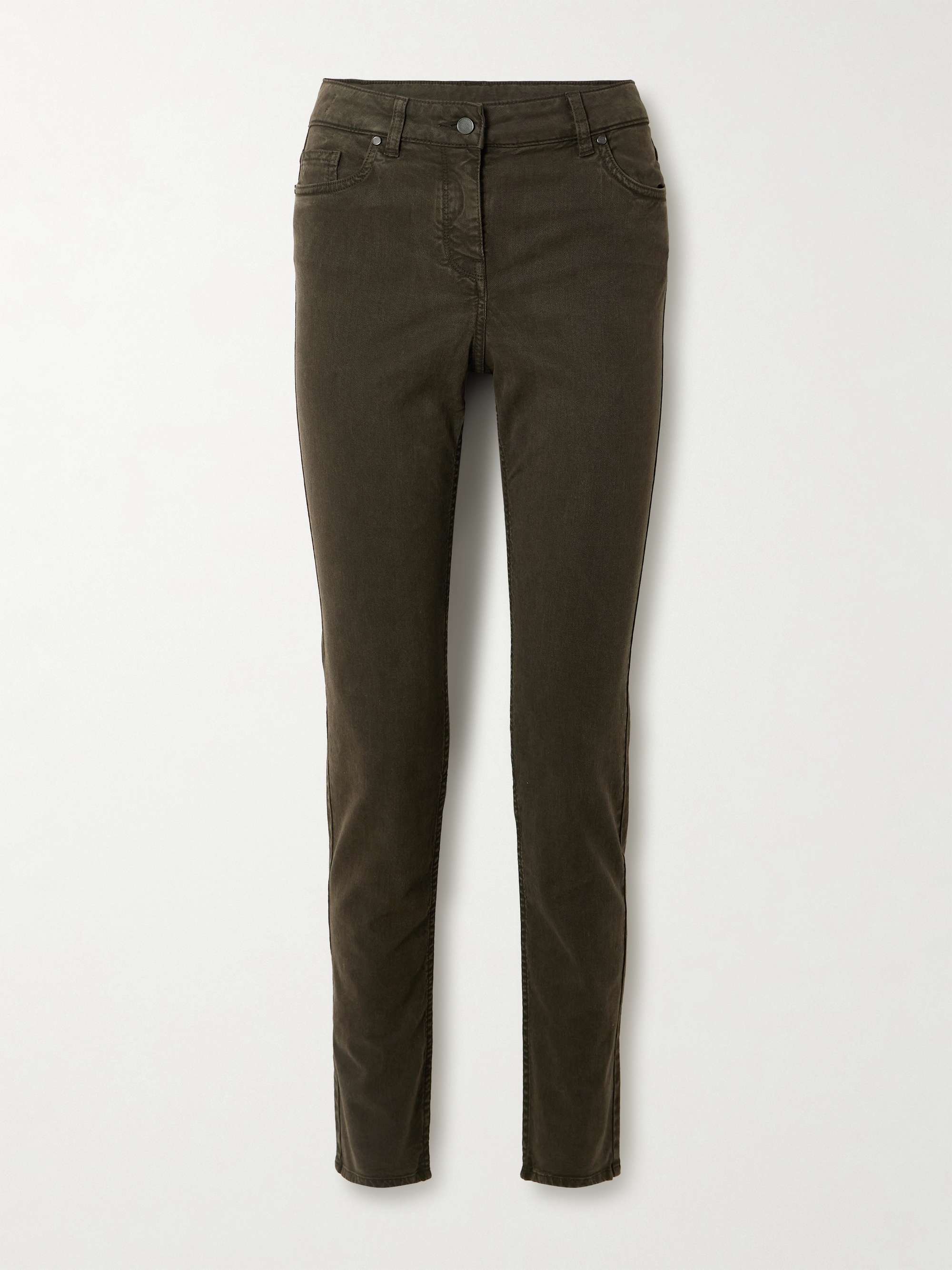 Stretch cotton, TENCEL™ and silk-blend twill slim-leg pants hero visual
