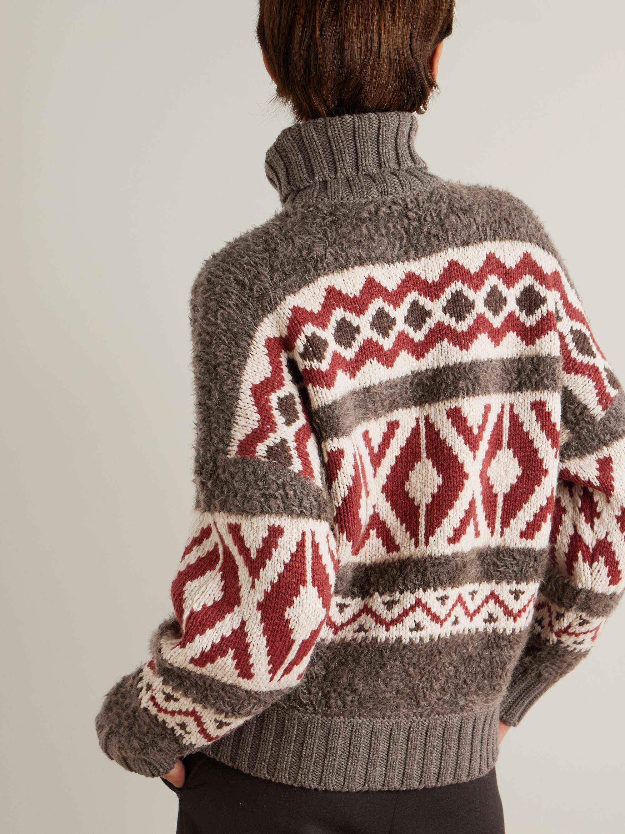 Paneled jacquard-knit wool and cashmere-blend and mohair-blend turtleneck sweater view