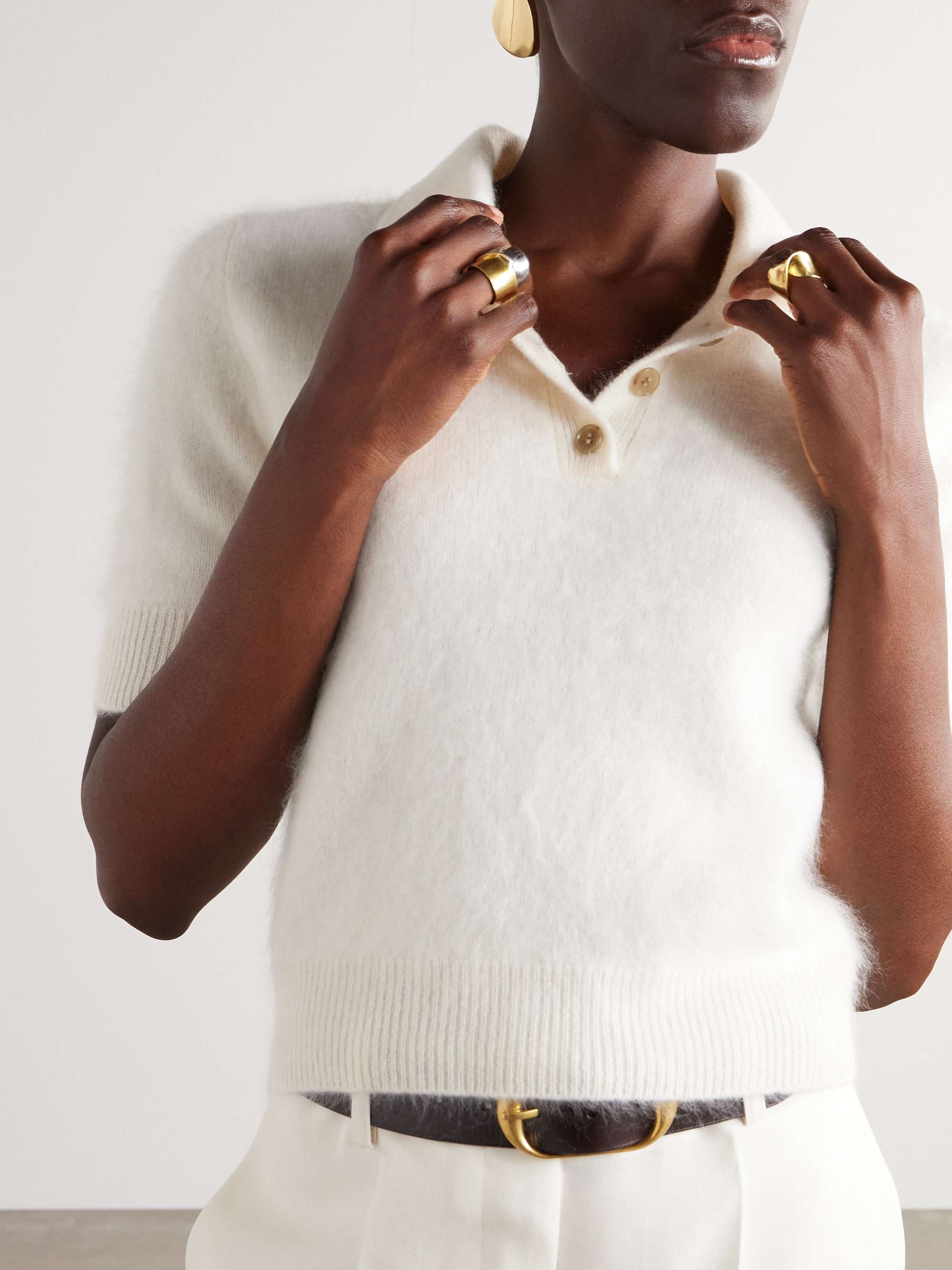 Carolyn brushed-organic cashmere polo shirt view
