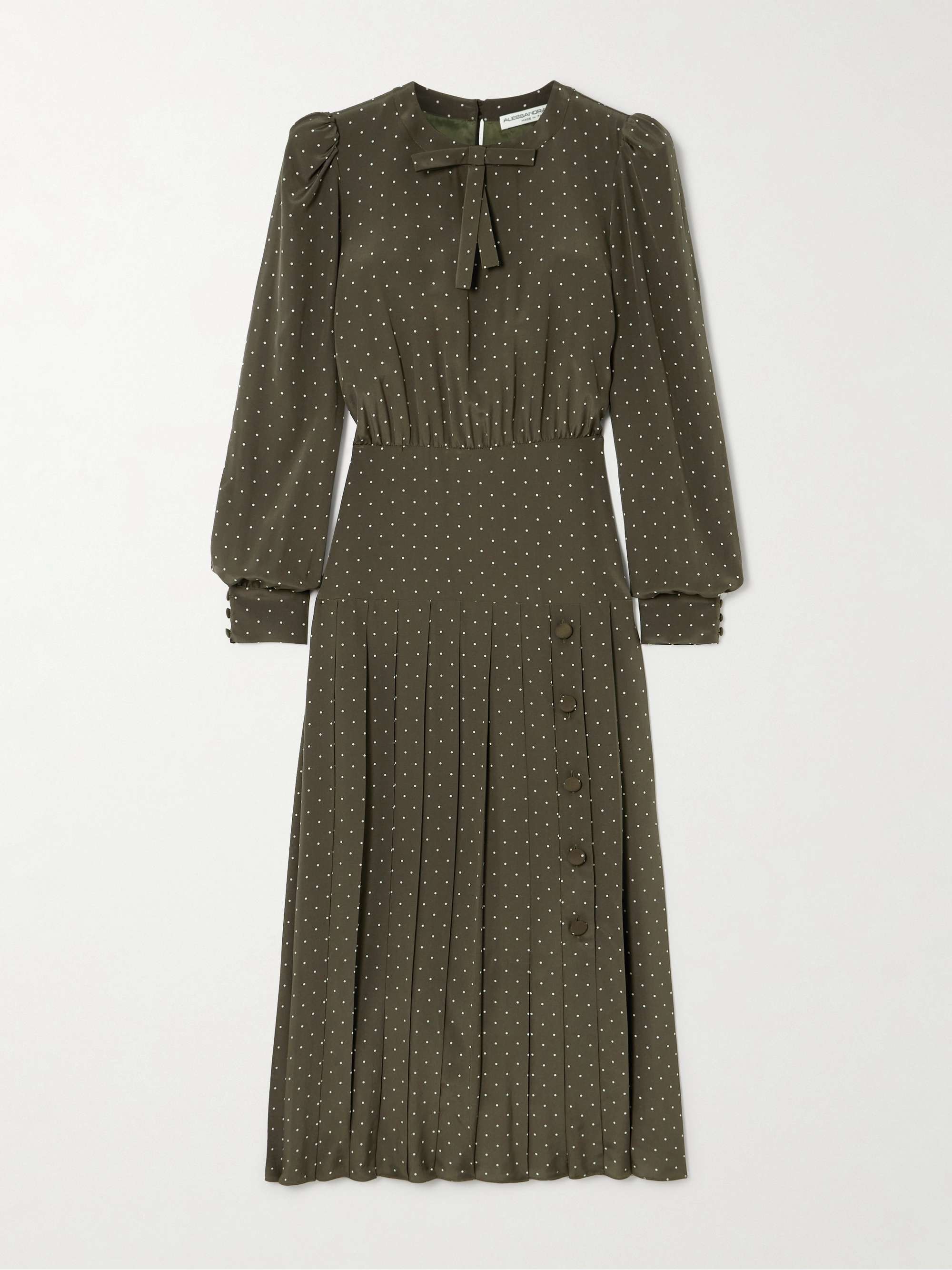 Bow-detailed polka-dot silk crepe de chine midi dress hero visual