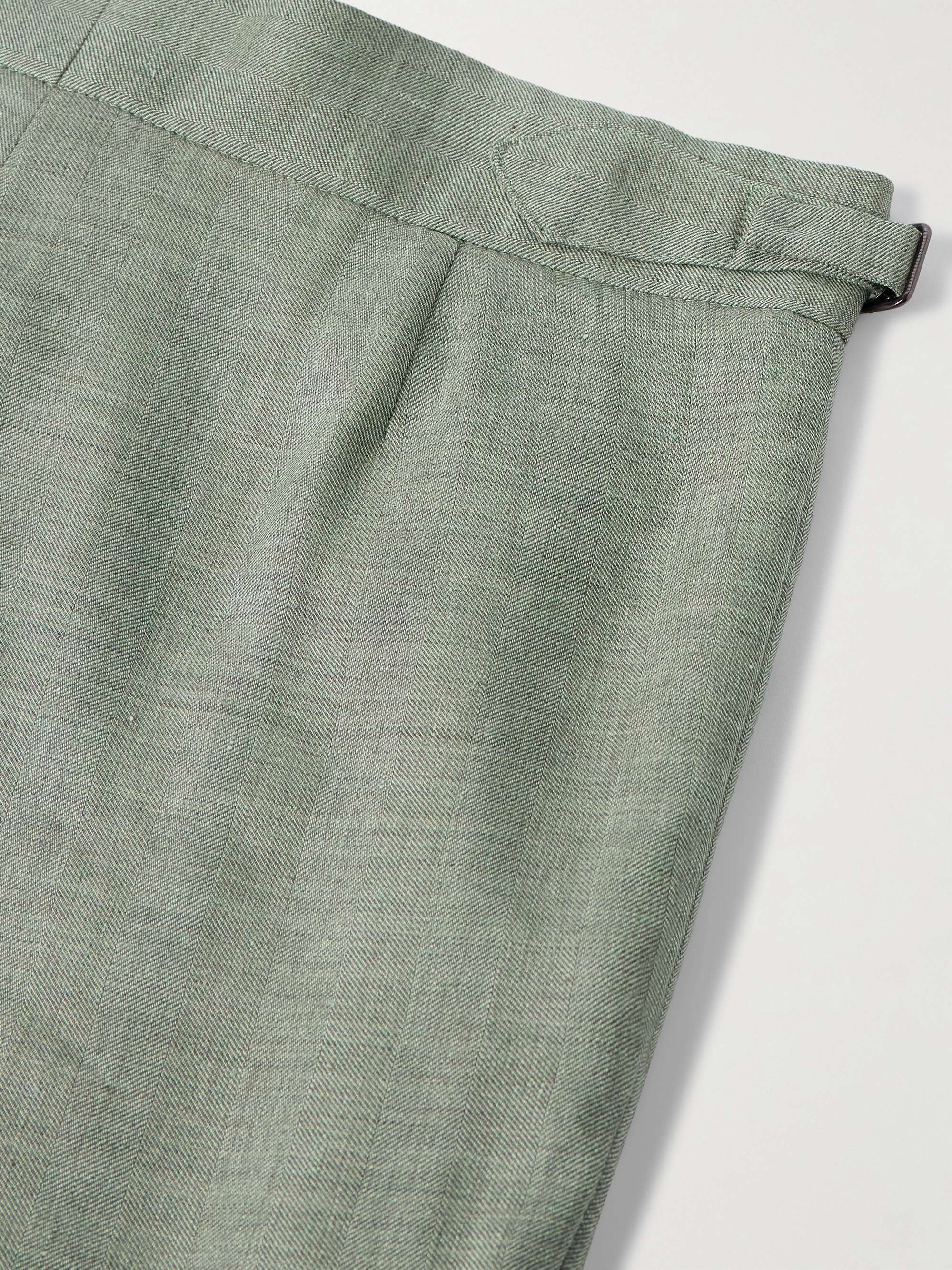 Hepworth Straight-Leg Pleated Herringbone Linen and Wool-Blend Suit Trousers view